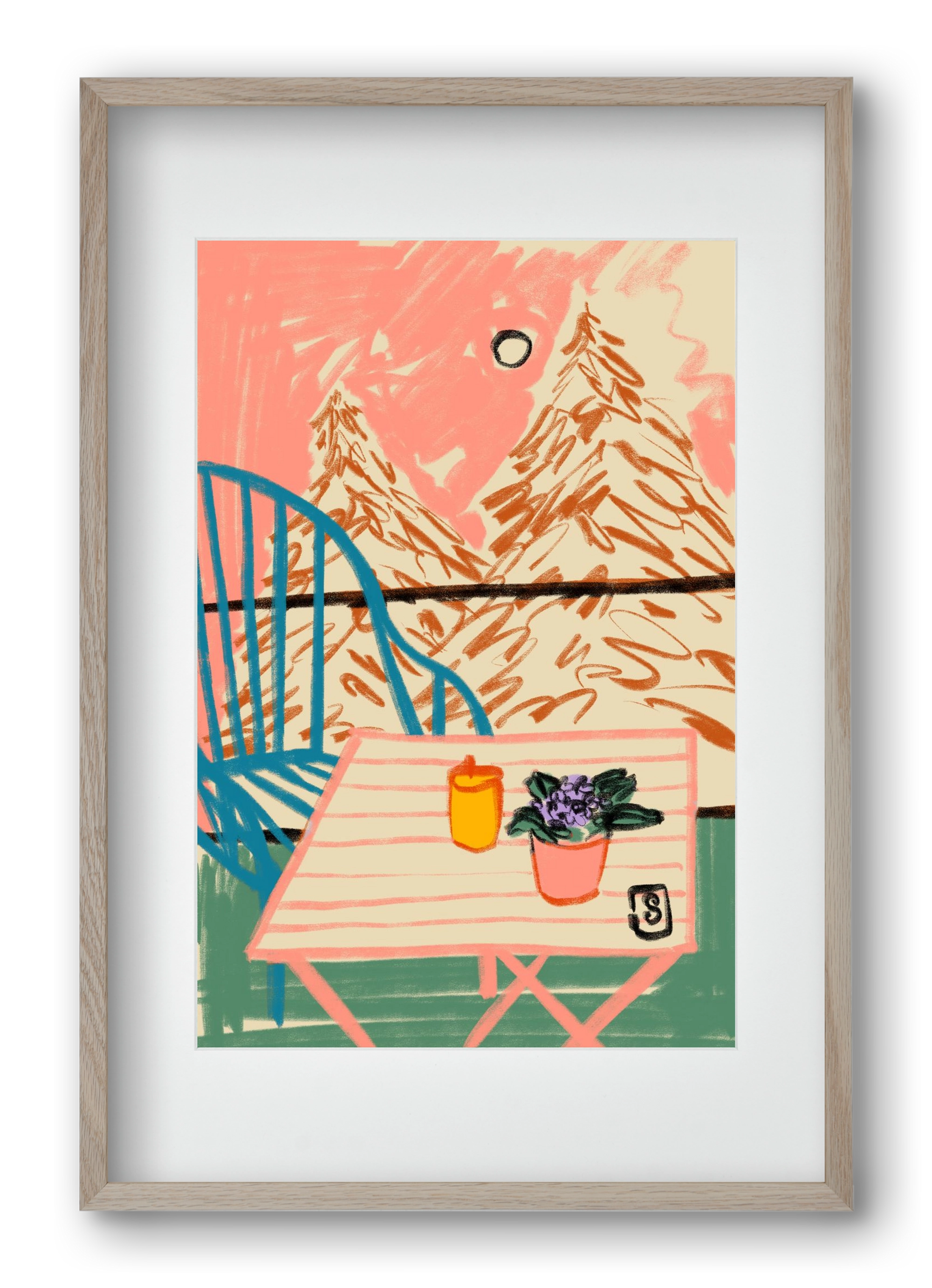 EVENING ON A TERRACE, 40x60 cm (30x45 cm), Tölgy keret, paszpartuval