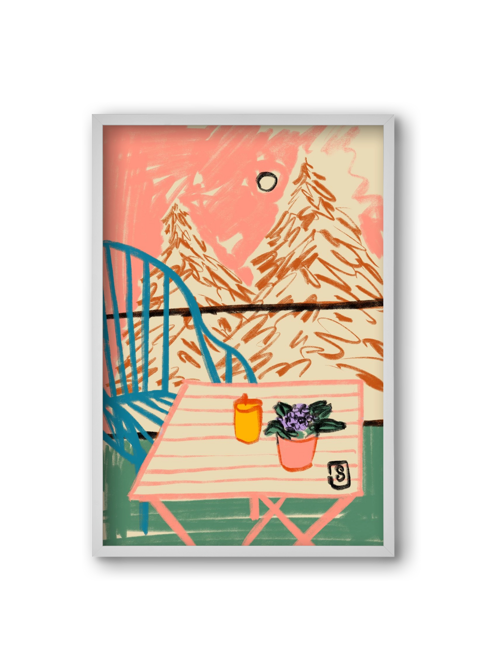 EVENING ON A TERRACE, 20x30 cm (20x30 cm), Fehér keret