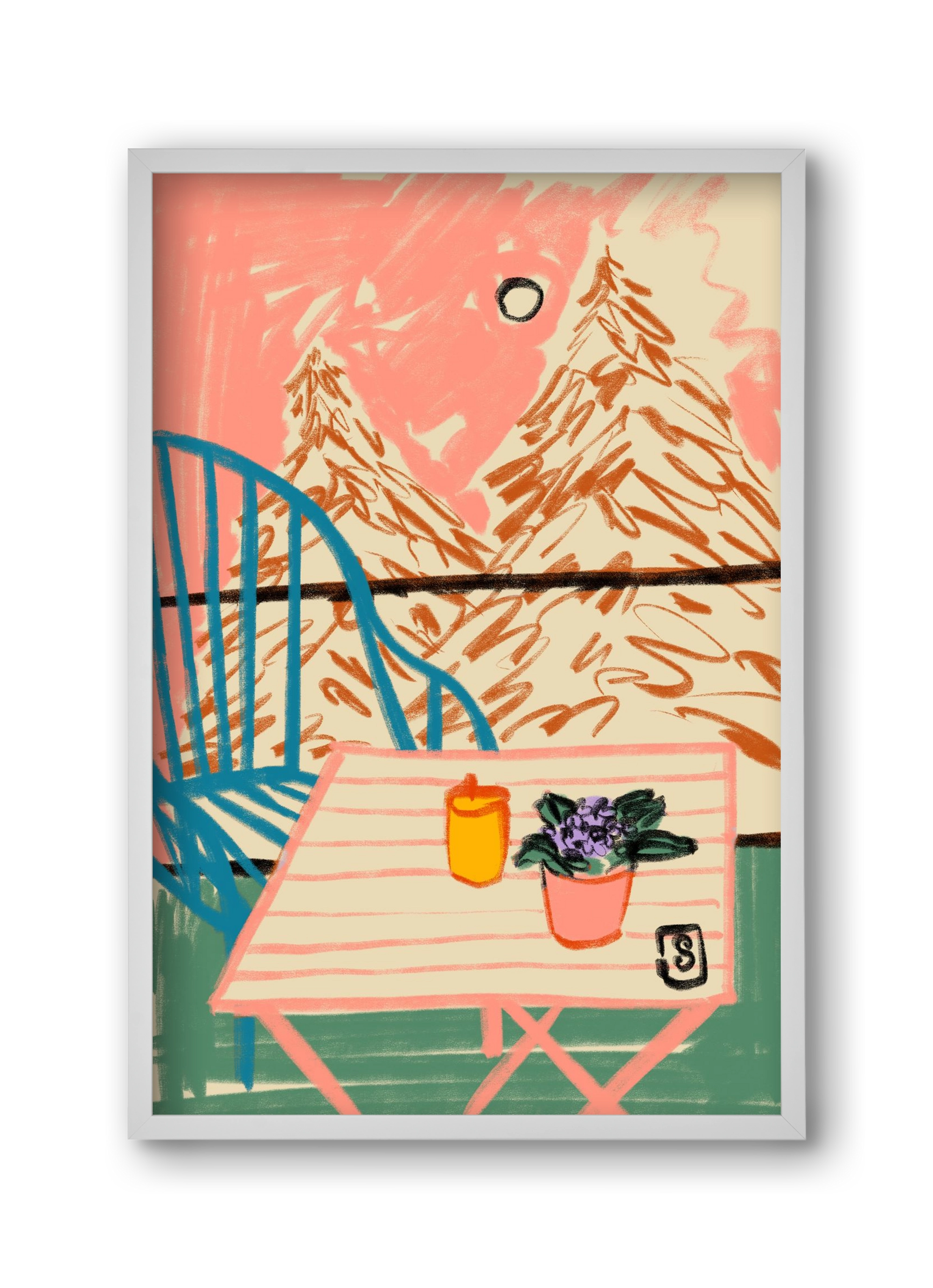 EVENING ON A TERRACE, 30x45 cm (30x45 cm), Fehér keret