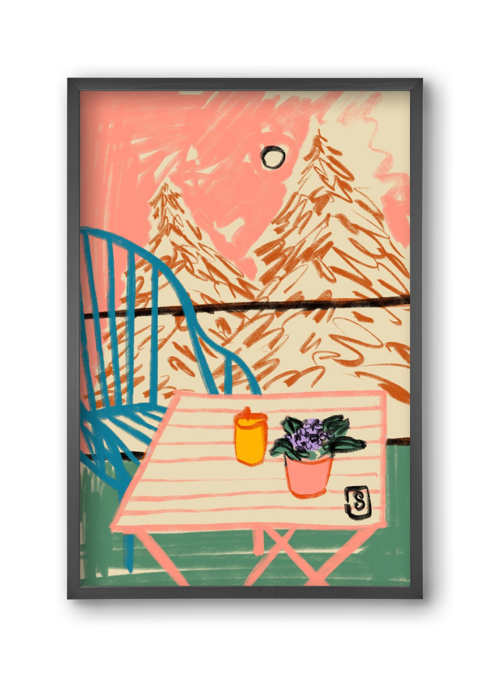 EVENING ON A TERRACE, 30x45 cm (30x45 cm), Fekete keret