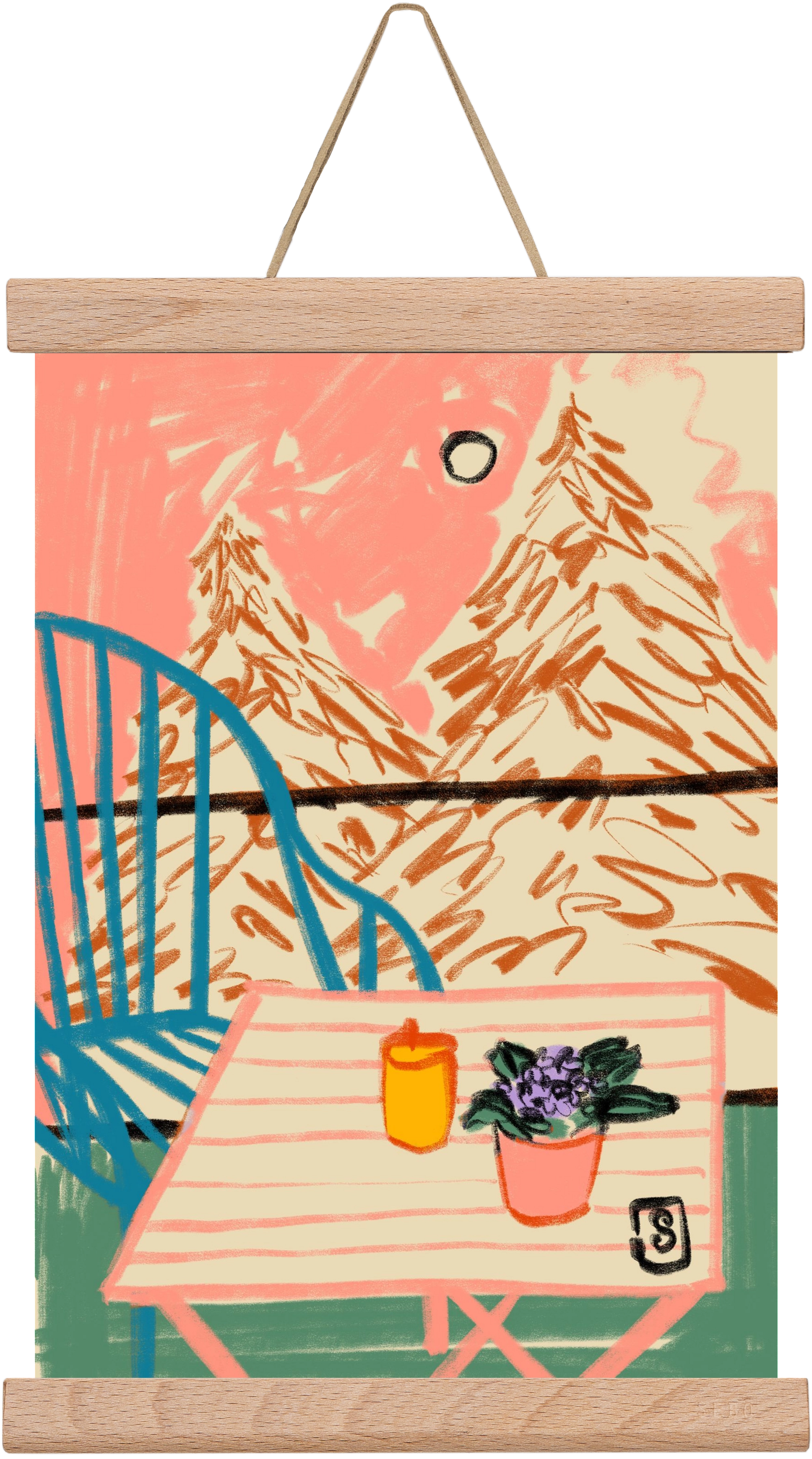 EVENING ON A TERRACE, 20x30 cm (20x30 cm), Tölgy akasztó