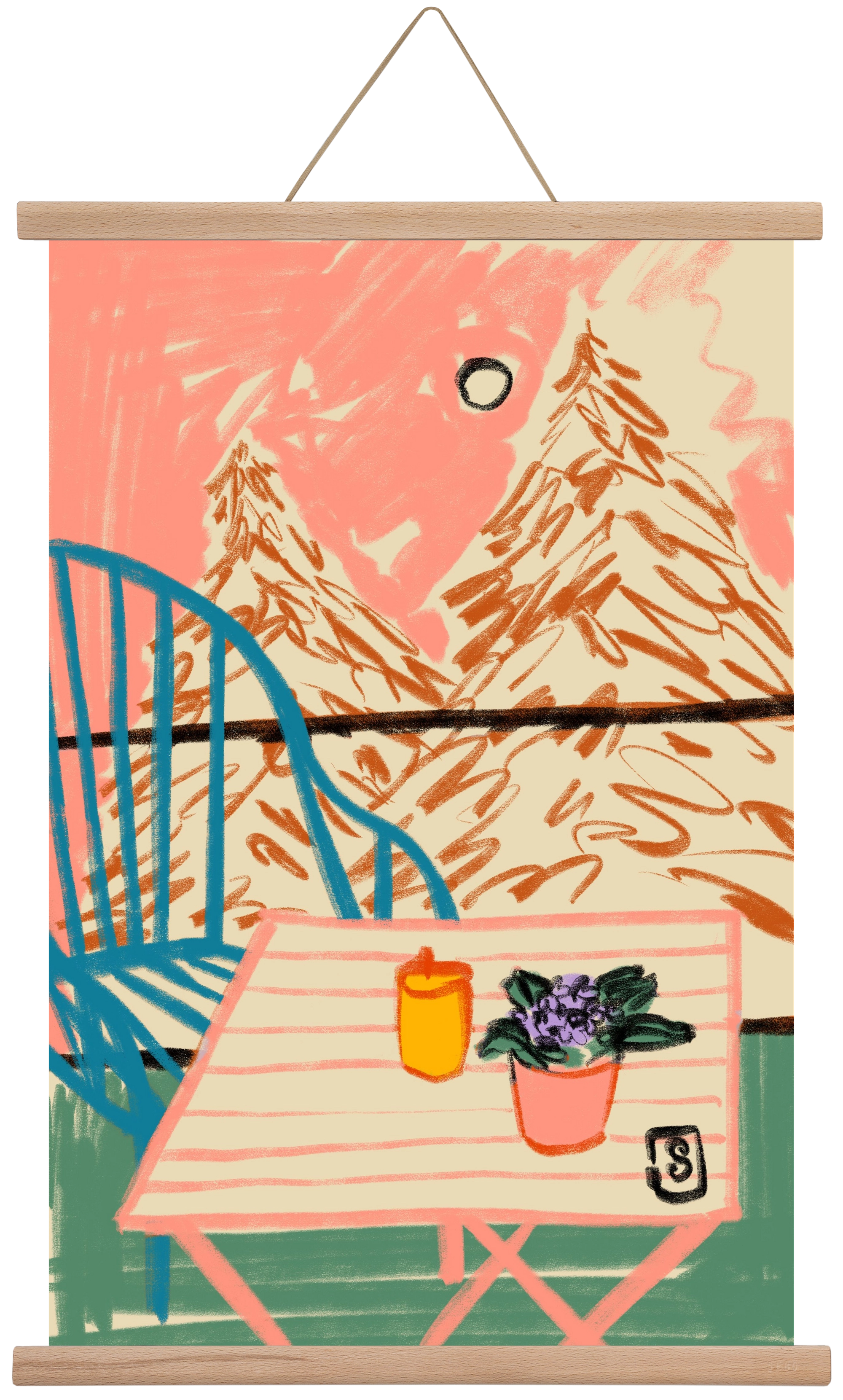 EVENING ON A TERRACE, 40x60 cm (40x60 cm), Tölgy akasztó
