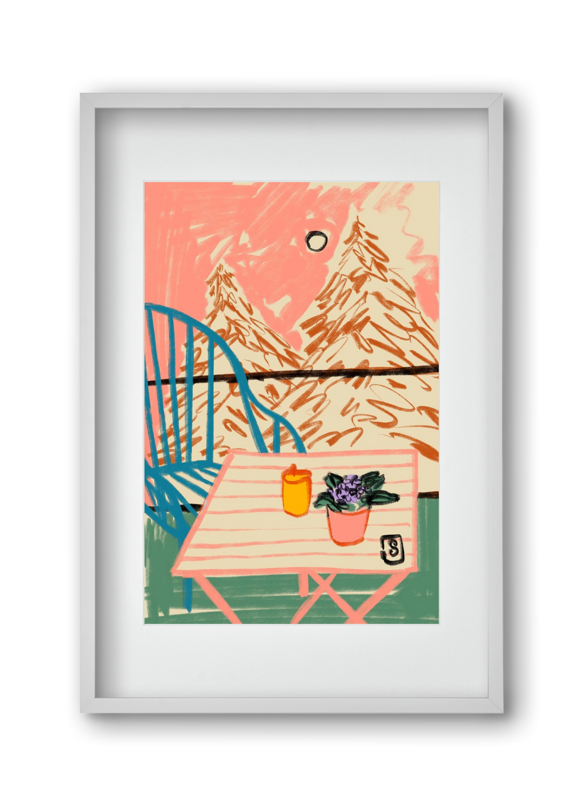 EVENING ON A TERRACE, 30x45 cm (20x30 cm), Fehér keret, paszpartuval