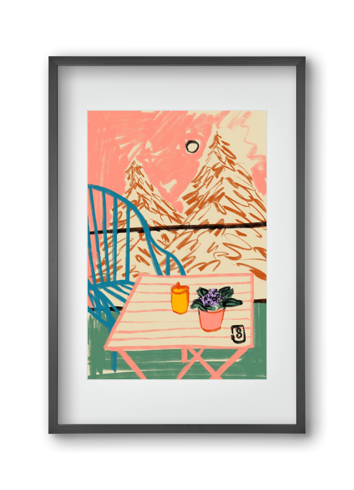 EVENING ON A TERRACE, 30x45 cm (20x30 cm), Fekete keret, paszpartuval