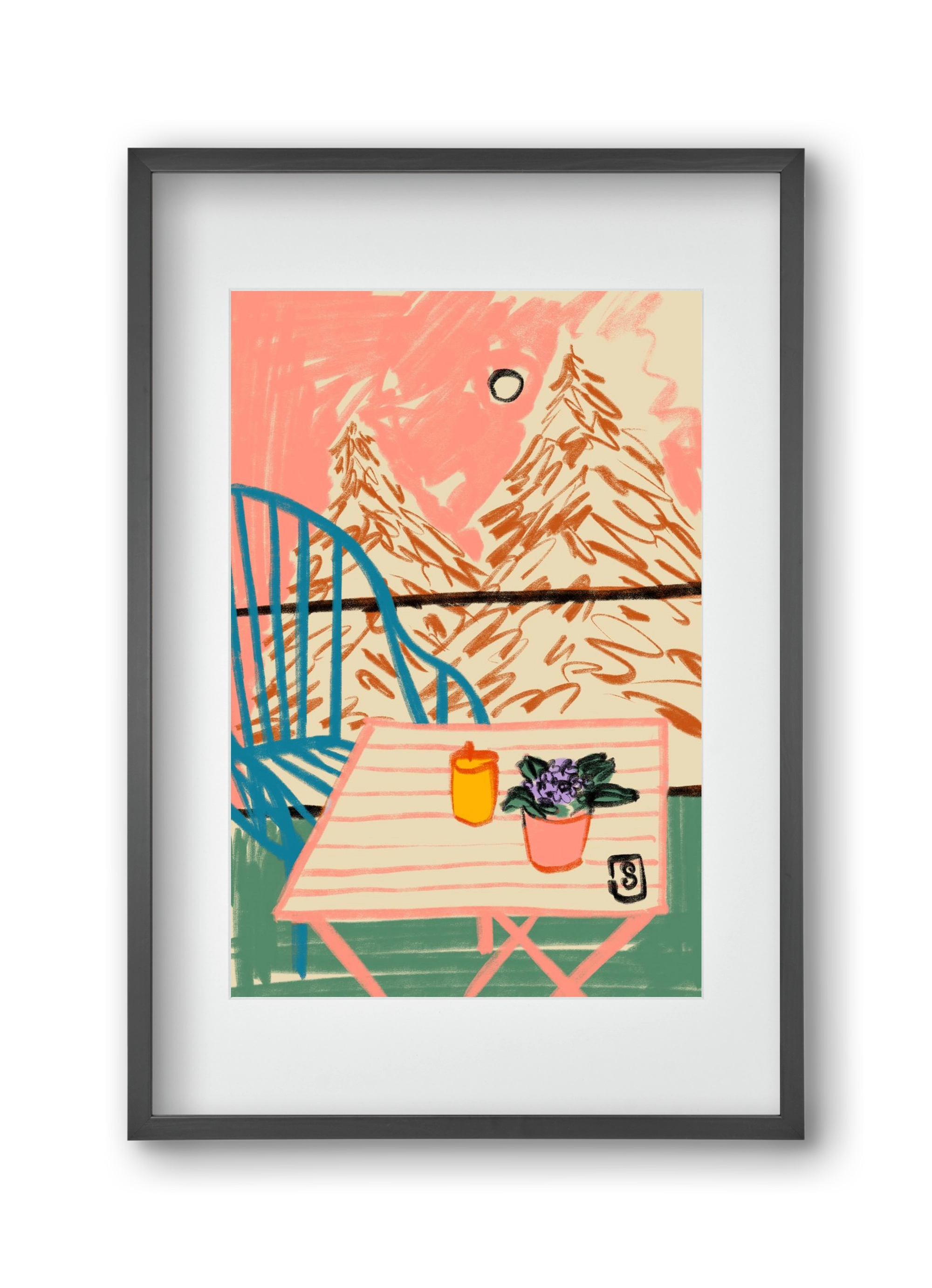 EVENING ON A TERRACE, 30x45 cm (20x30 cm), Fekete keret, paszpartuval