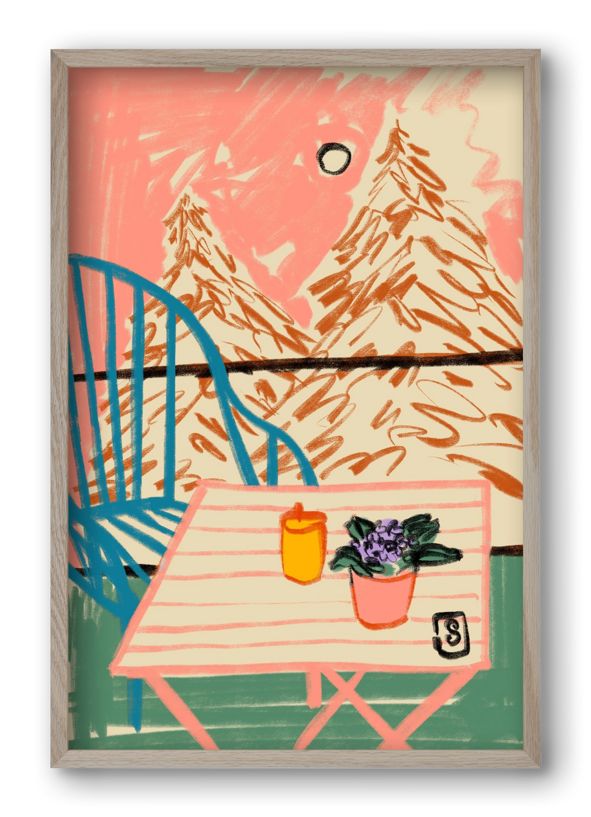 EVENING ON A TERRACE, 40x60 cm (40x60 cm), Tölgy keret