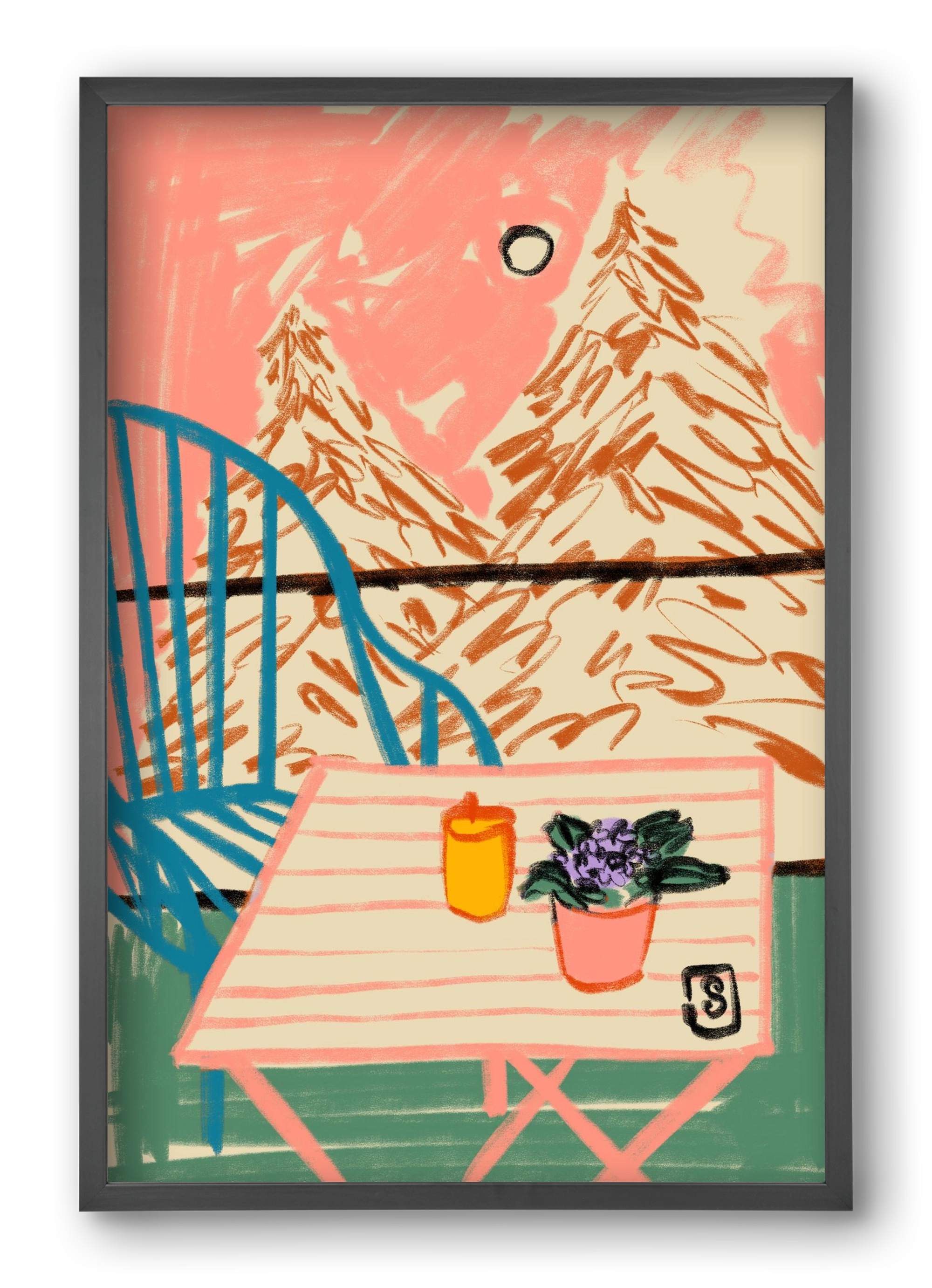 EVENING ON A TERRACE, 40x60 cm (40x60 cm), Fekete keret