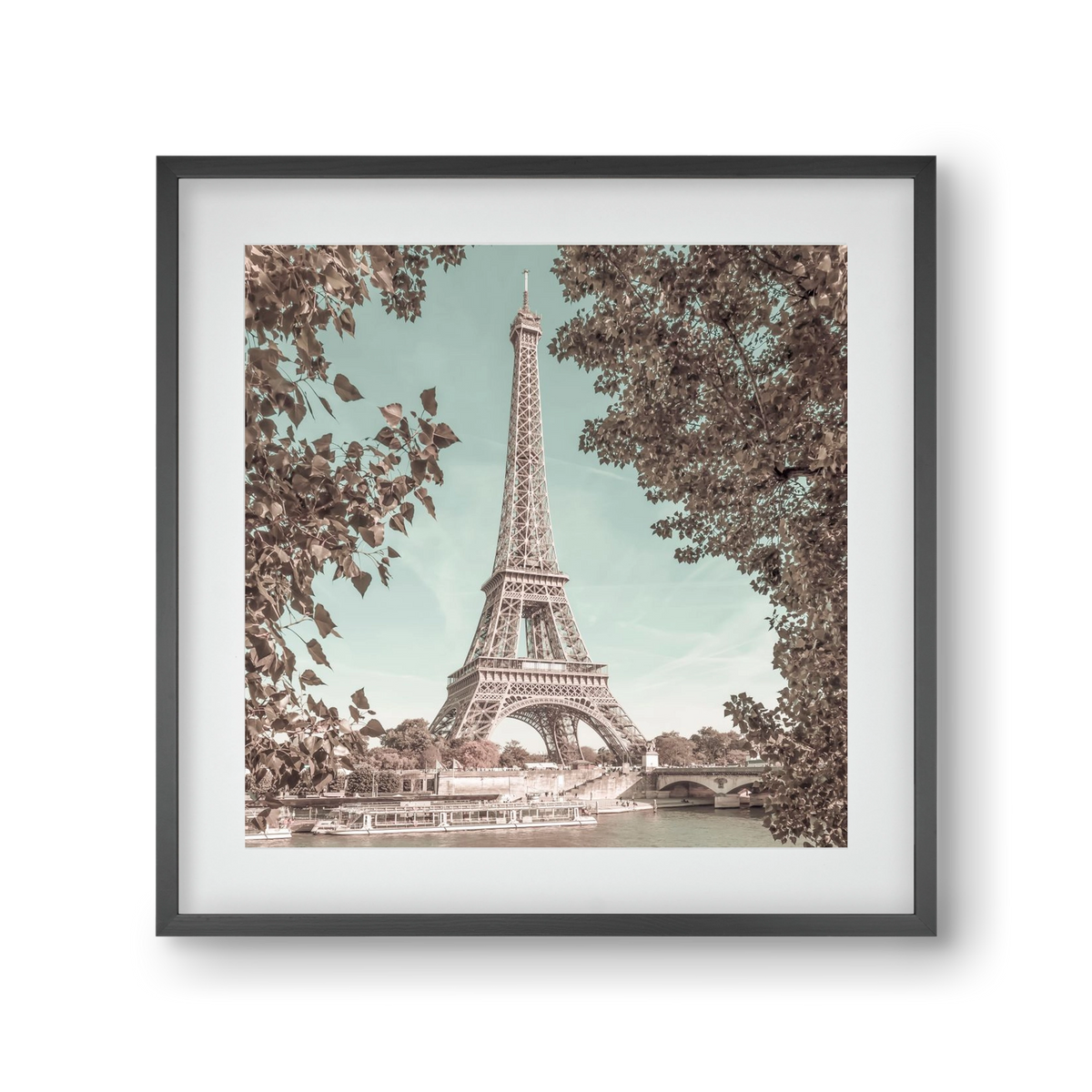 PARIS Eiffel Tower & River Seine | urban vintage style, 30x30 cm (20x20 cm), Fekete keret, paszpartuval