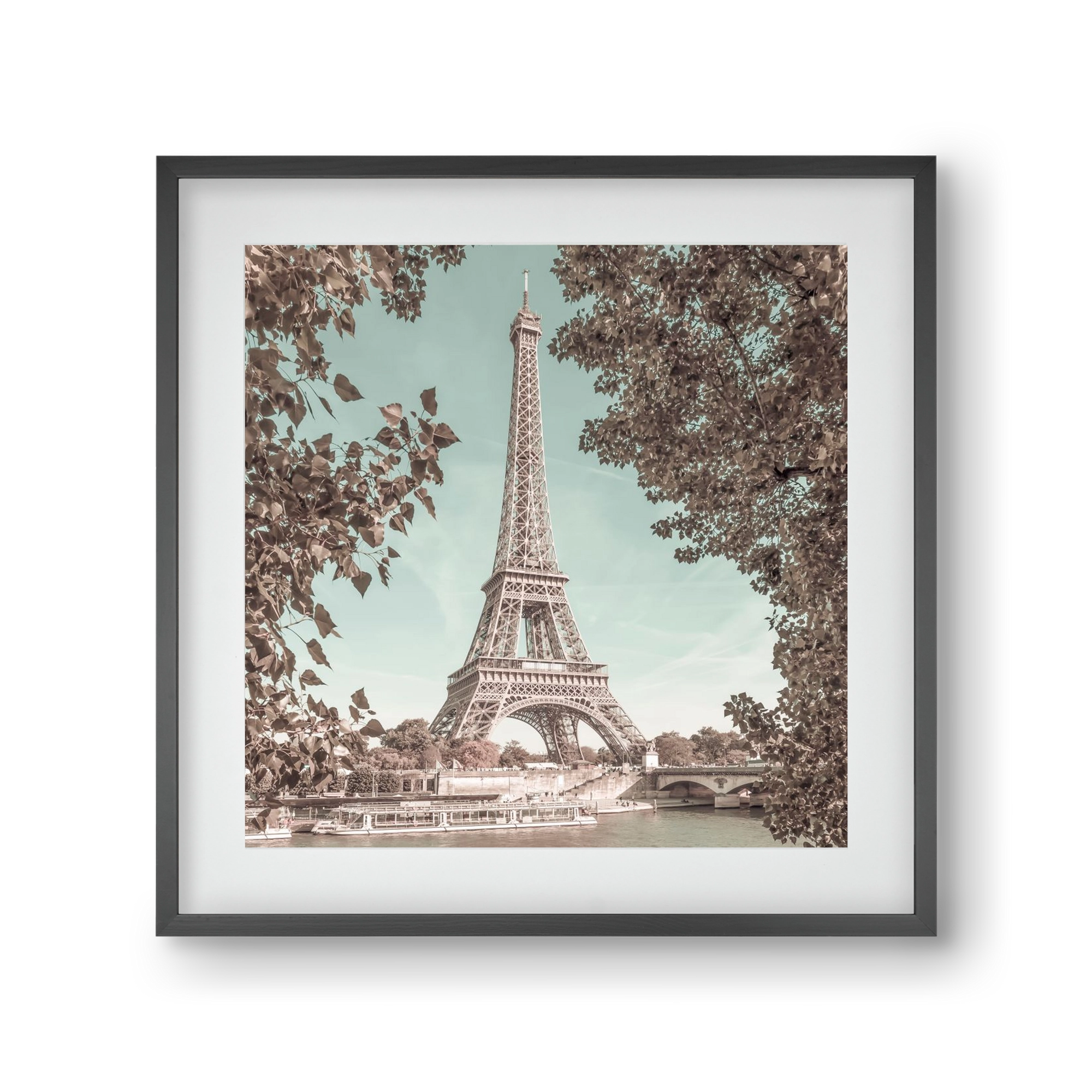 PARIS Eiffel Tower & River Seine | urban vintage style, 30x30 cm (20x20 cm), Fekete keret, paszpartuval