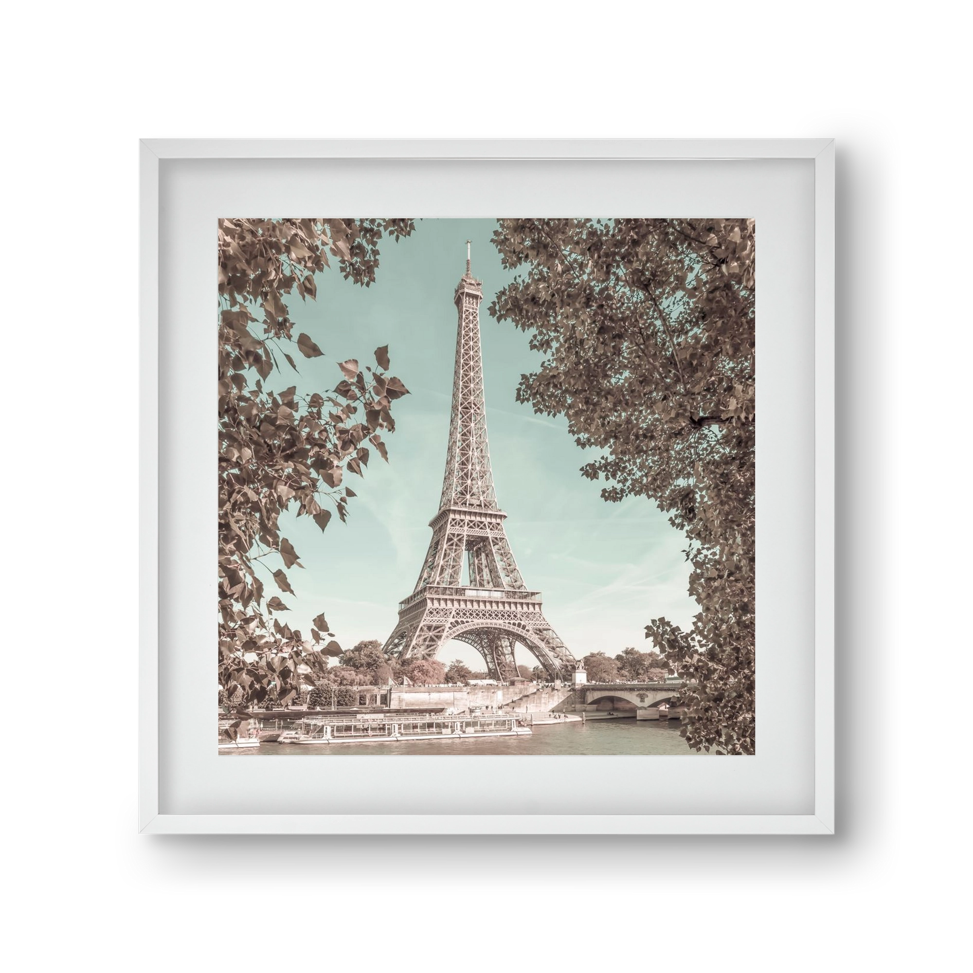 PARIS Eiffel Tower & River Seine | urban vintage style, 30x30 cm (20x20 cm), Fehér keret, paszpartuval