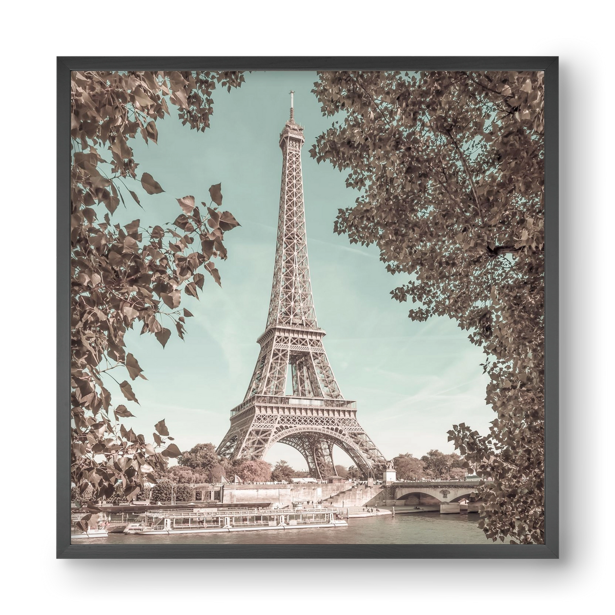 PARIS Eiffel Tower & River Seine | urban vintage style, 40x40 cm (40x40 cm), Fekete keret
