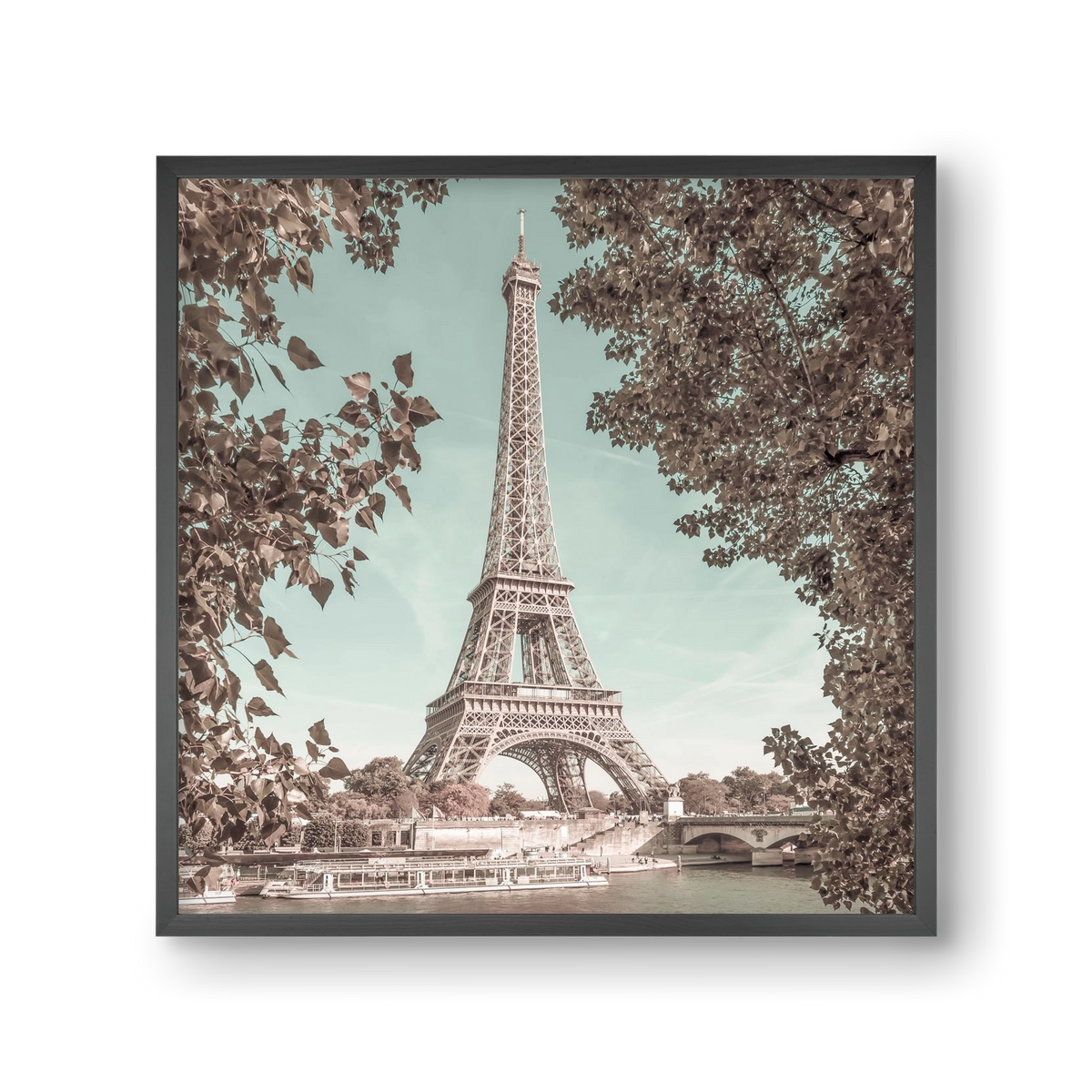 PARIS Eiffel Tower & River Seine | urban vintage style, 30x30 cm (30x30 cm), Fekete keret
