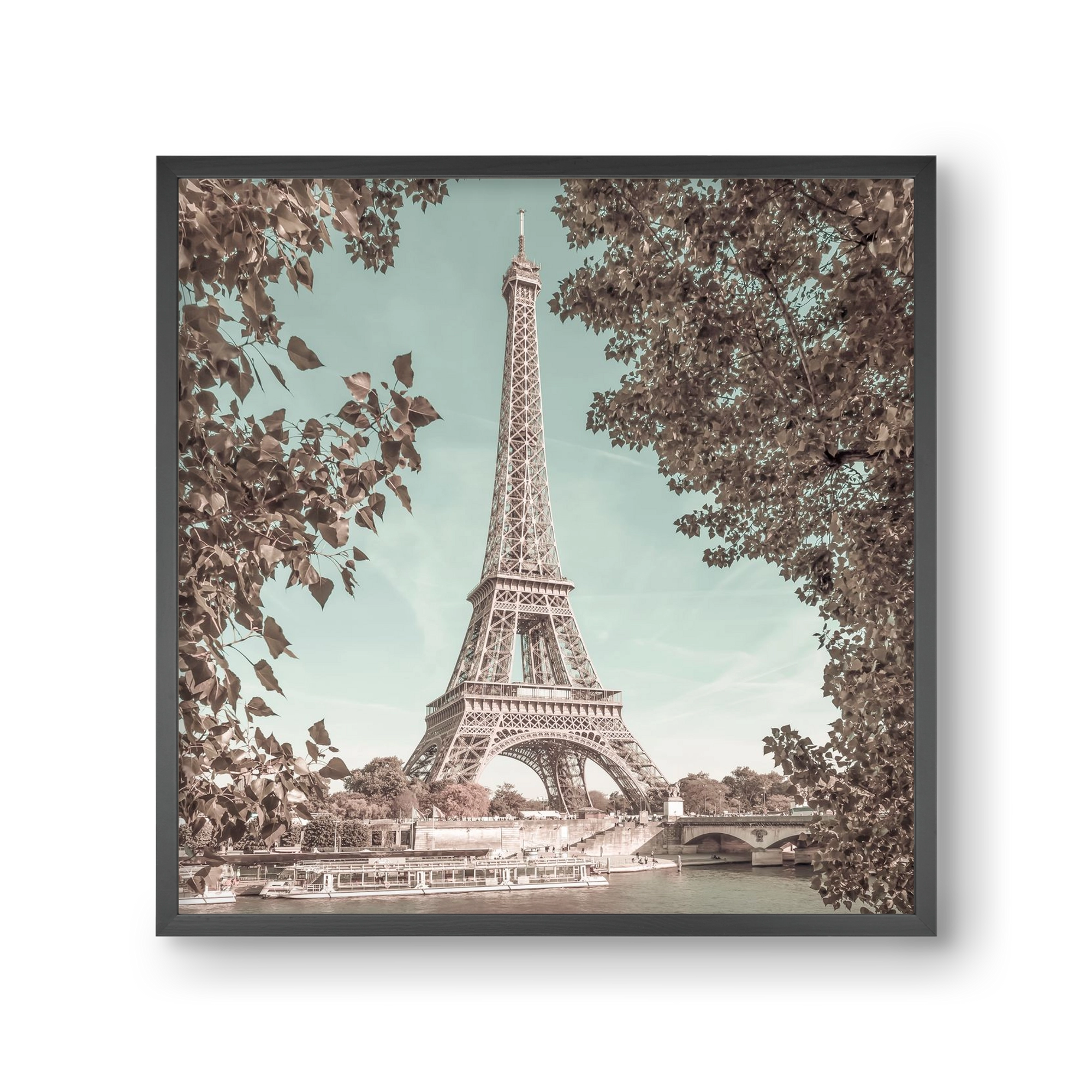 PARIS Eiffel Tower & River Seine | urban vintage style, 30x30 cm (30x30 cm), Fekete keret