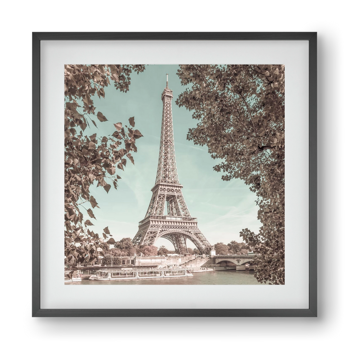 PARIS Eiffel Tower & River Seine | urban vintage style, 40x40 cm (30x30 cm), Fekete keret, paszpartuval