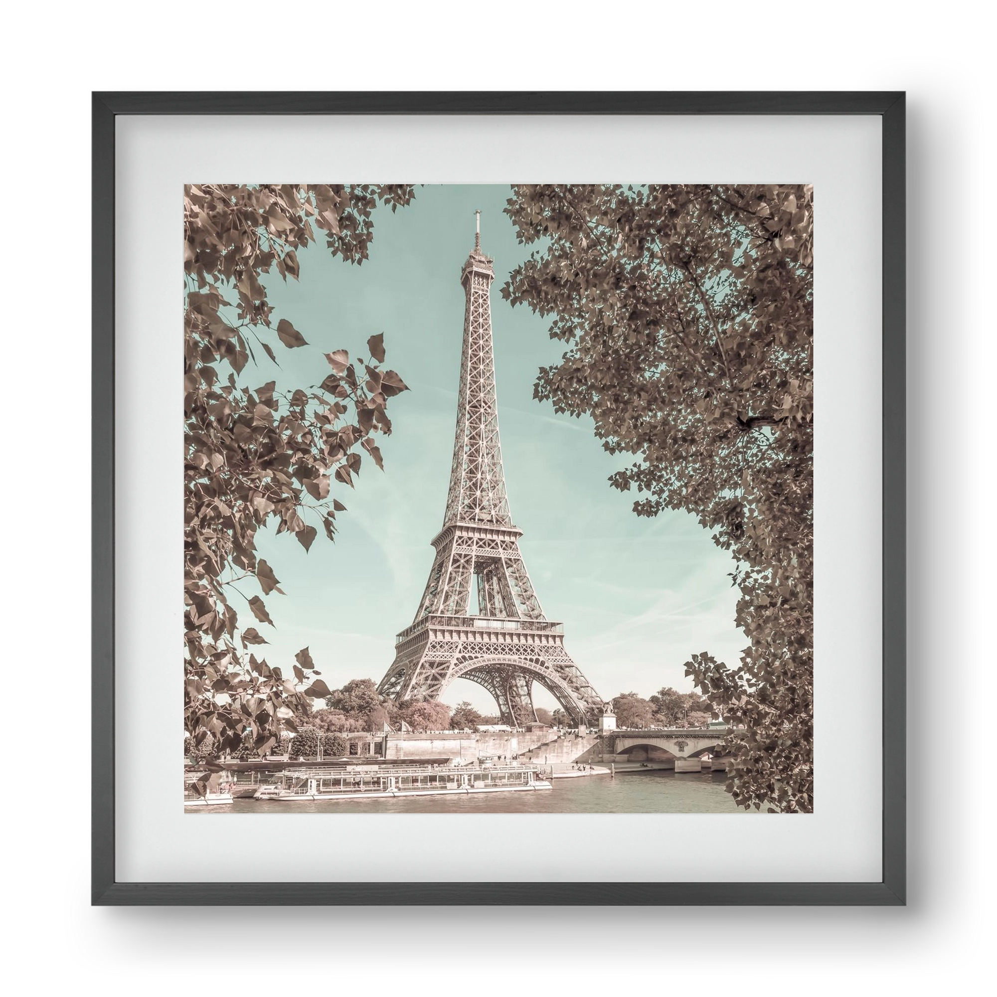 PARIS Eiffel Tower & River Seine | urban vintage style, 40x40 cm (30x30 cm), Fekete keret, paszpartuval