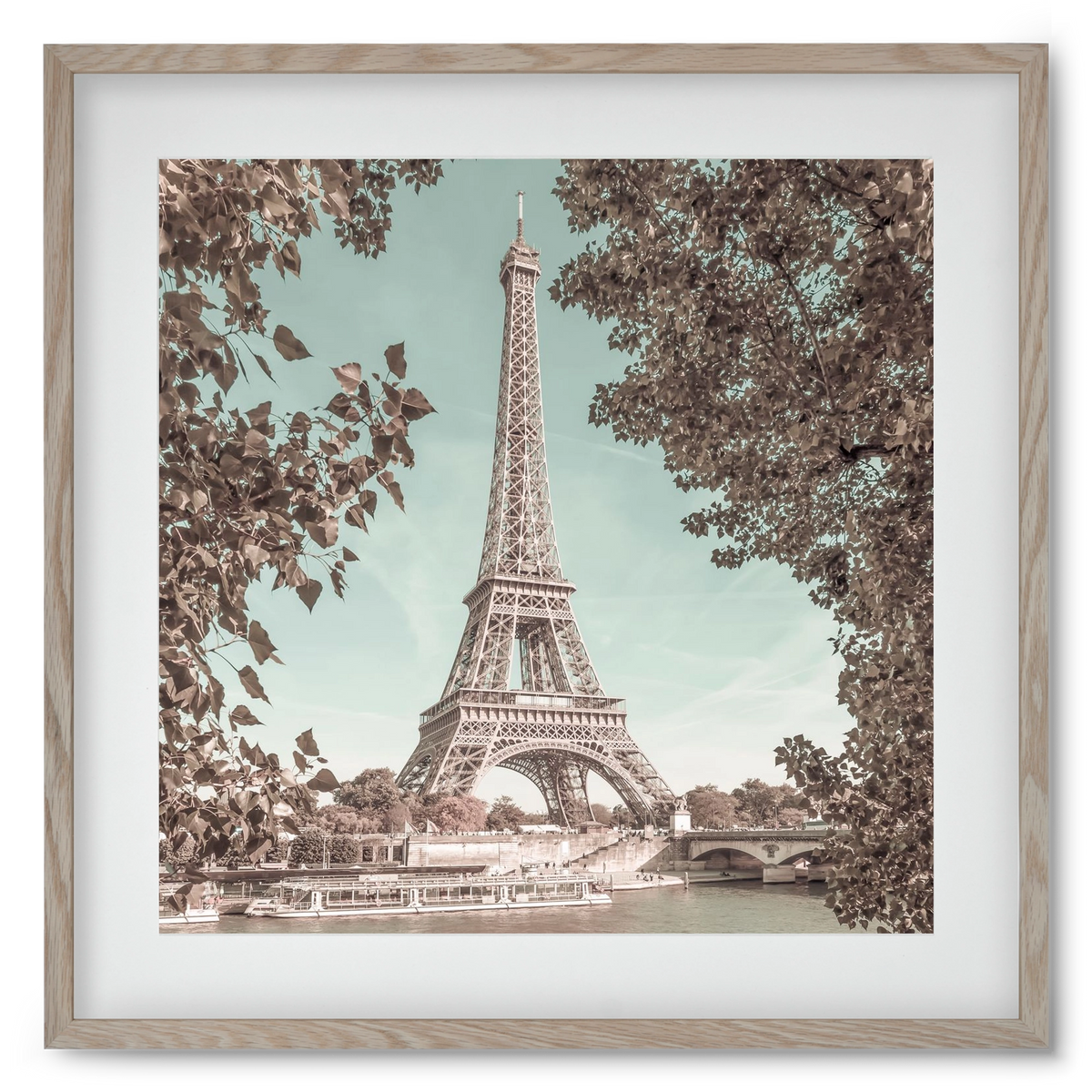 PARIS Eiffel Tower & River Seine | urban vintage style, 50x50 cm (40x40 cm), Tölgy keret, paszpartuval