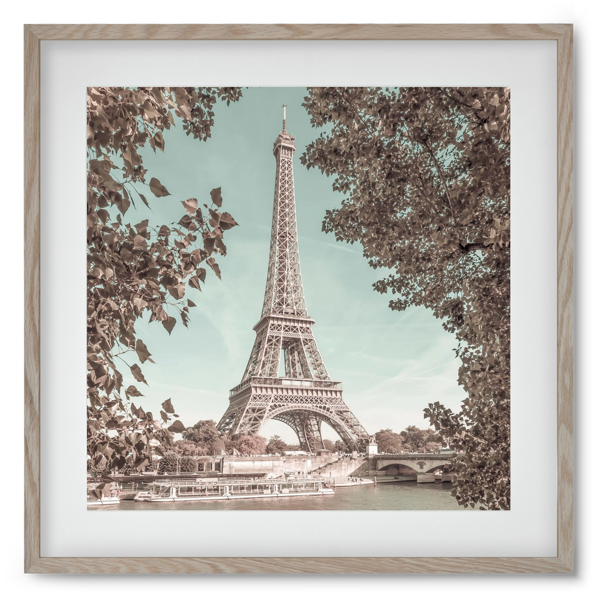 PARIS Eiffel Tower & River Seine | urban vintage style, 50x50 cm (40x40 cm), Tölgy keret, paszpartuval