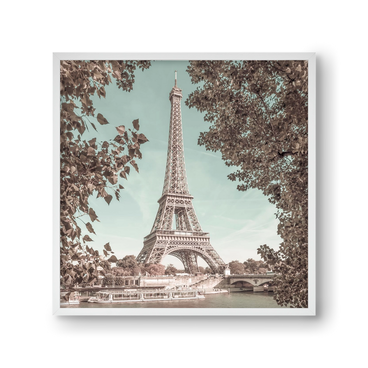 PARIS Eiffel Tower & River Seine | urban vintage style, 30x30 cm (30x30 cm), Fehér keret