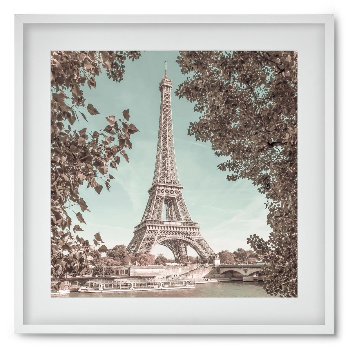 PARIS Eiffel Tower & River Seine | urban vintage style, 50x50 cm (40x40 cm), Fehér keret, paszpartuval