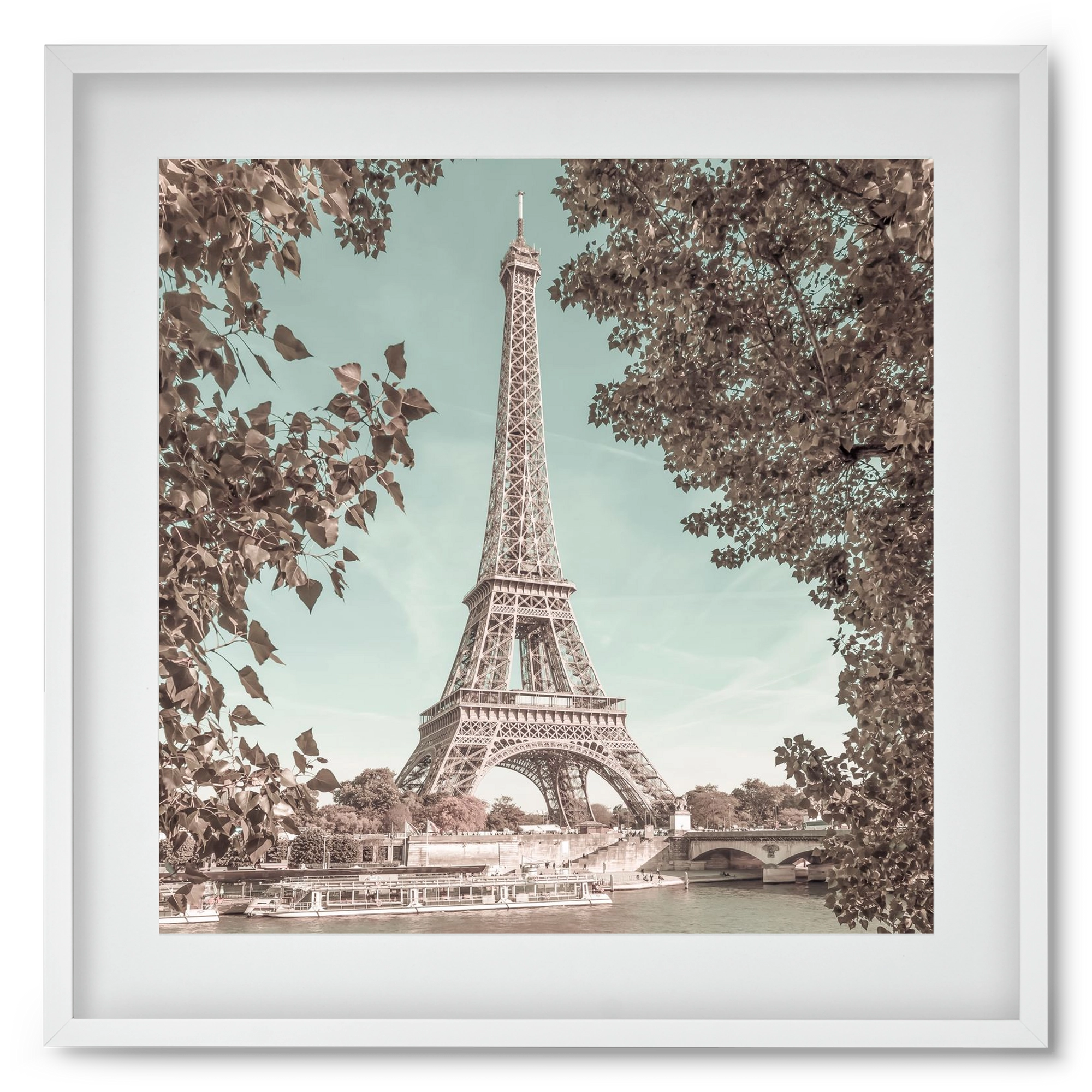 PARIS Eiffel Tower & River Seine | urban vintage style, 50x50 cm (40x40 cm), Fehér keret, paszpartuval