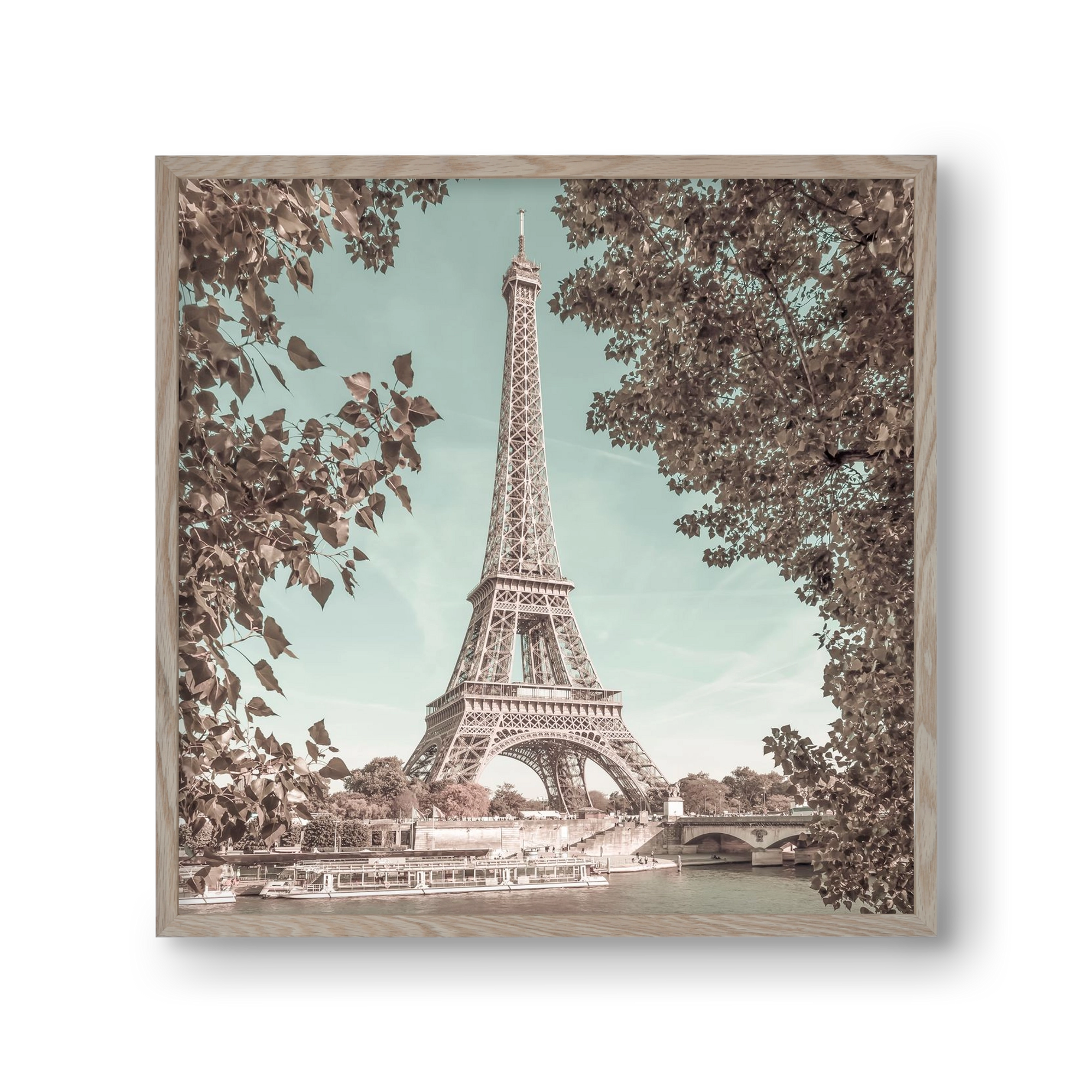 PARIS Eiffel Tower & River Seine | urban vintage style, 30x30 cm (30x30 cm), Tölgy keret
