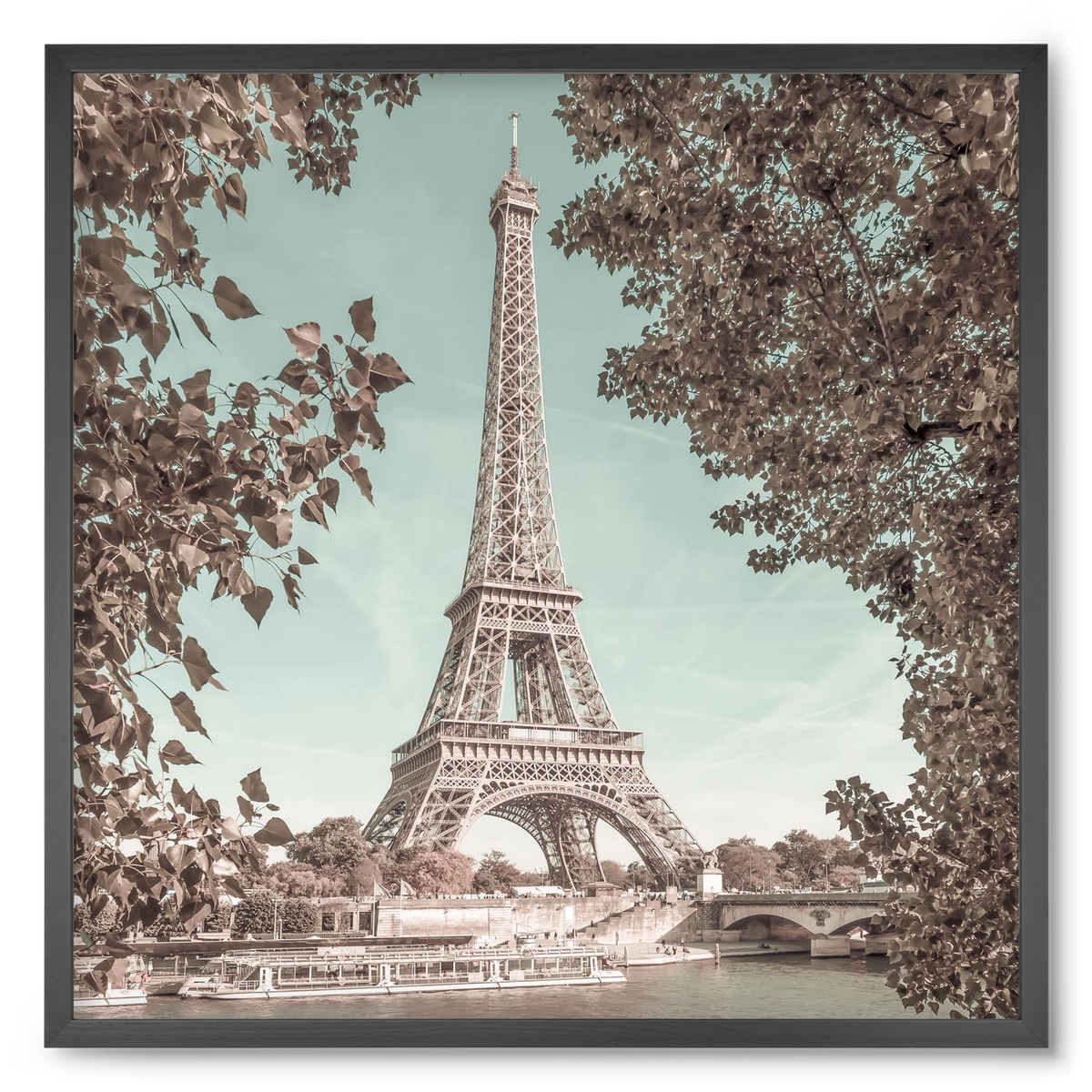 PARIS Eiffel Tower & River Seine | urban vintage style, 50x50 cm (50x50 cm), Fekete keret