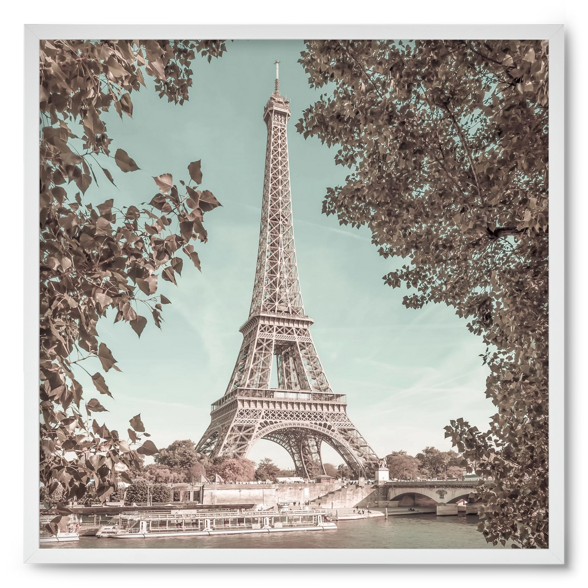 PARIS Eiffel Tower & River Seine | urban vintage style, 50x50 cm (50x50 cm), Fehér keret