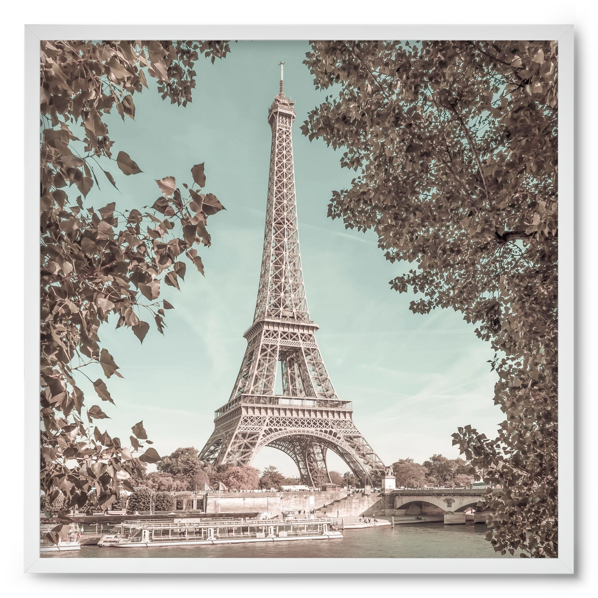 PARIS Eiffel Tower & River Seine | urban vintage style, 50x50 cm (50x50 cm), Fehér keret