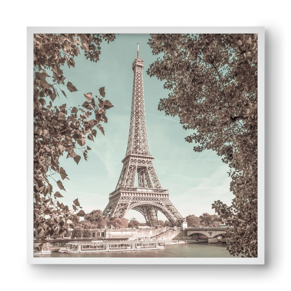 PARIS Eiffel Tower & River Seine | urban vintage style, 40x40 cm (40x40 cm), Fehér keret