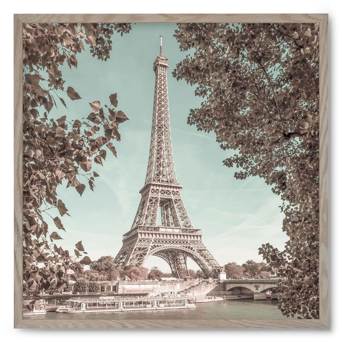PARIS Eiffel Tower & River Seine | urban vintage style, 50x50 cm (50x50 cm), Tölgy keret