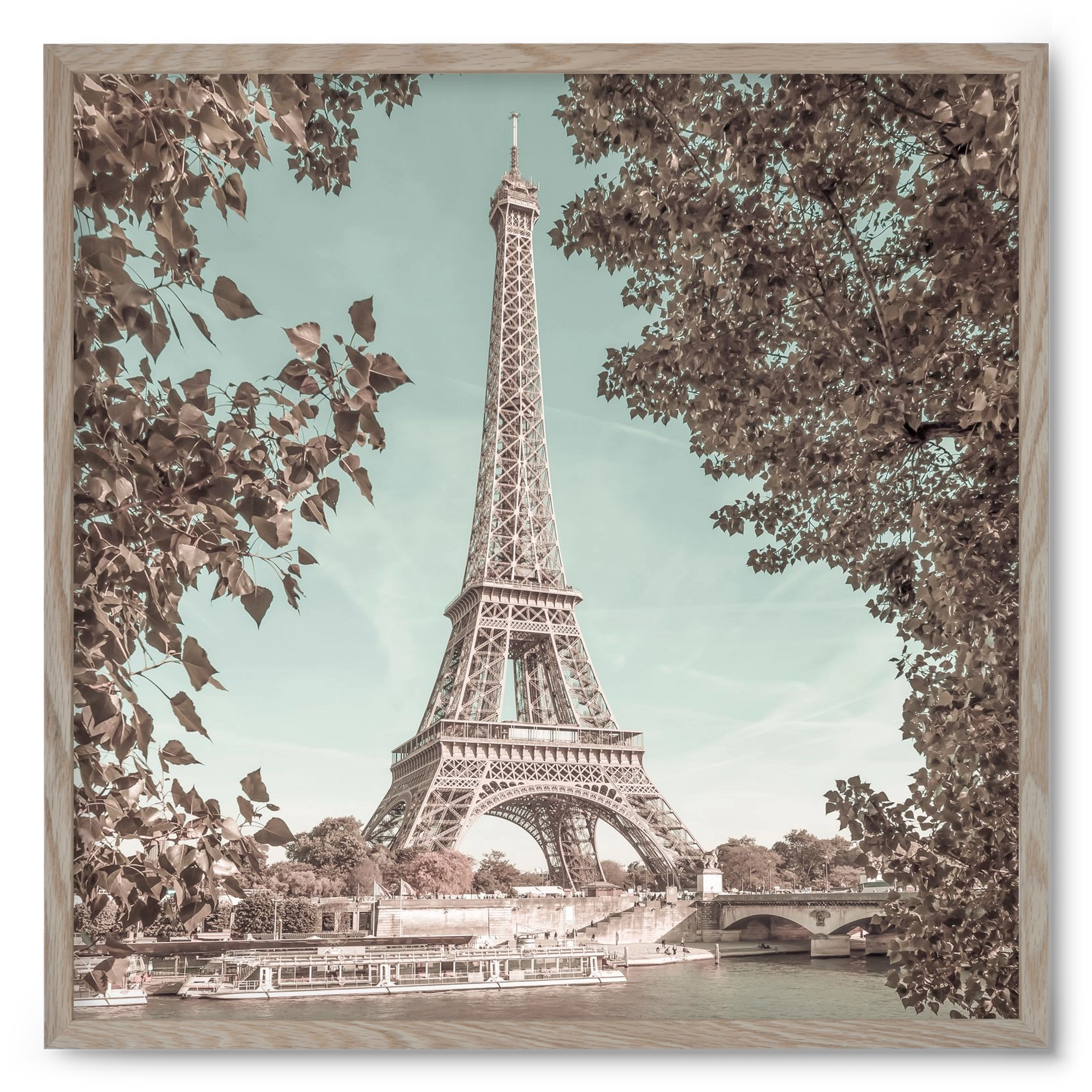 PARIS Eiffel Tower & River Seine | urban vintage style, 50x50 cm (50x50 cm), Tölgy keret