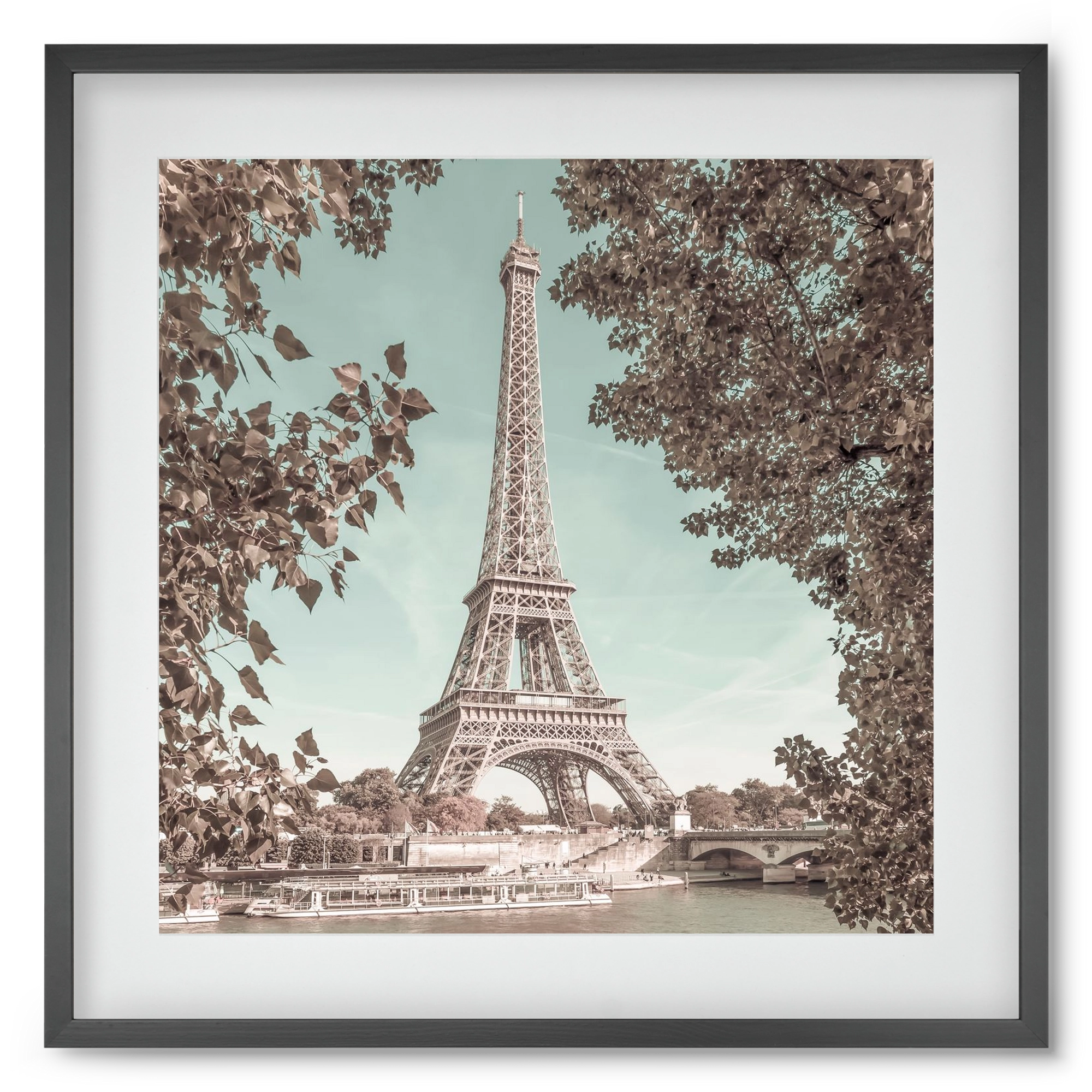 PARIS Eiffel Tower & River Seine | urban vintage style, 50x50 cm (40x40 cm), Fekete keret, paszpartuval