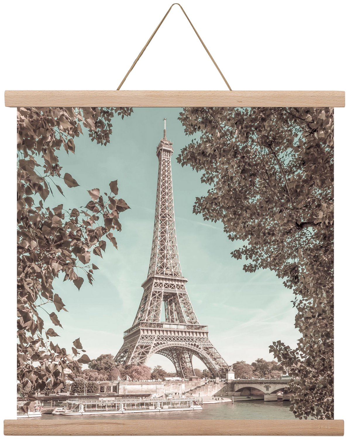 PARIS Eiffel Tower & River Seine | urban vintage style, 40x40 cm (40x40 cm), Tölgy akasztó