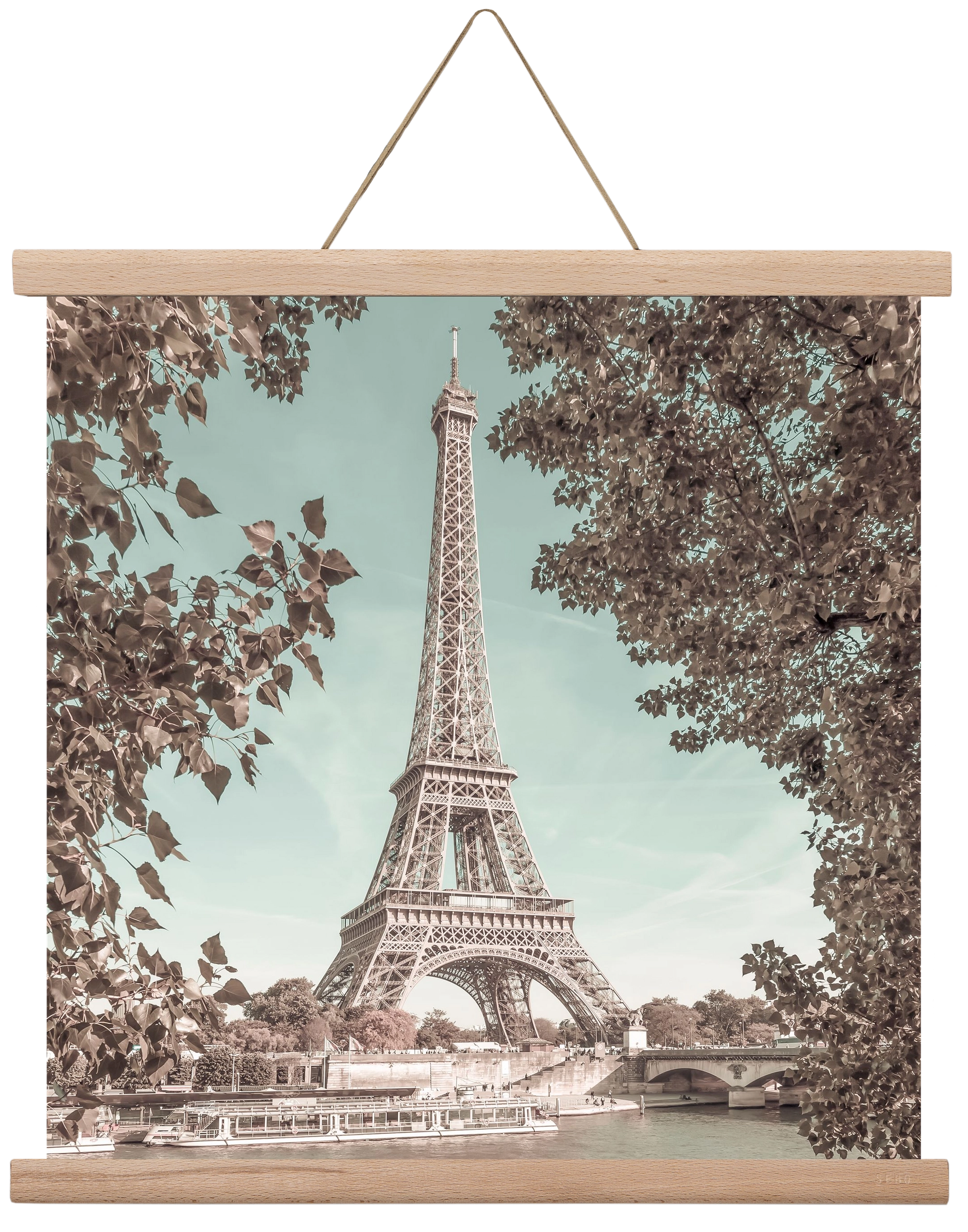 PARIS Eiffel Tower & River Seine | urban vintage style, 40x40 cm (40x40 cm), Tölgy akasztó