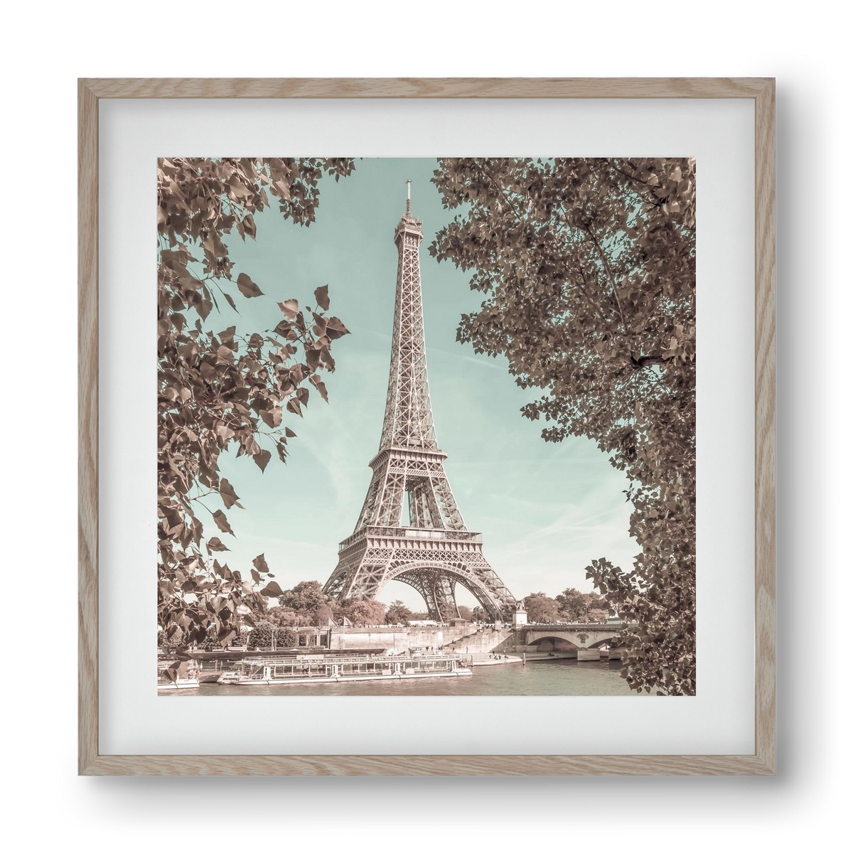 PARIS Eiffel Tower & River Seine | urban vintage style, 40x40 cm (30x30 cm), Tölgy keret, paszpartuval
