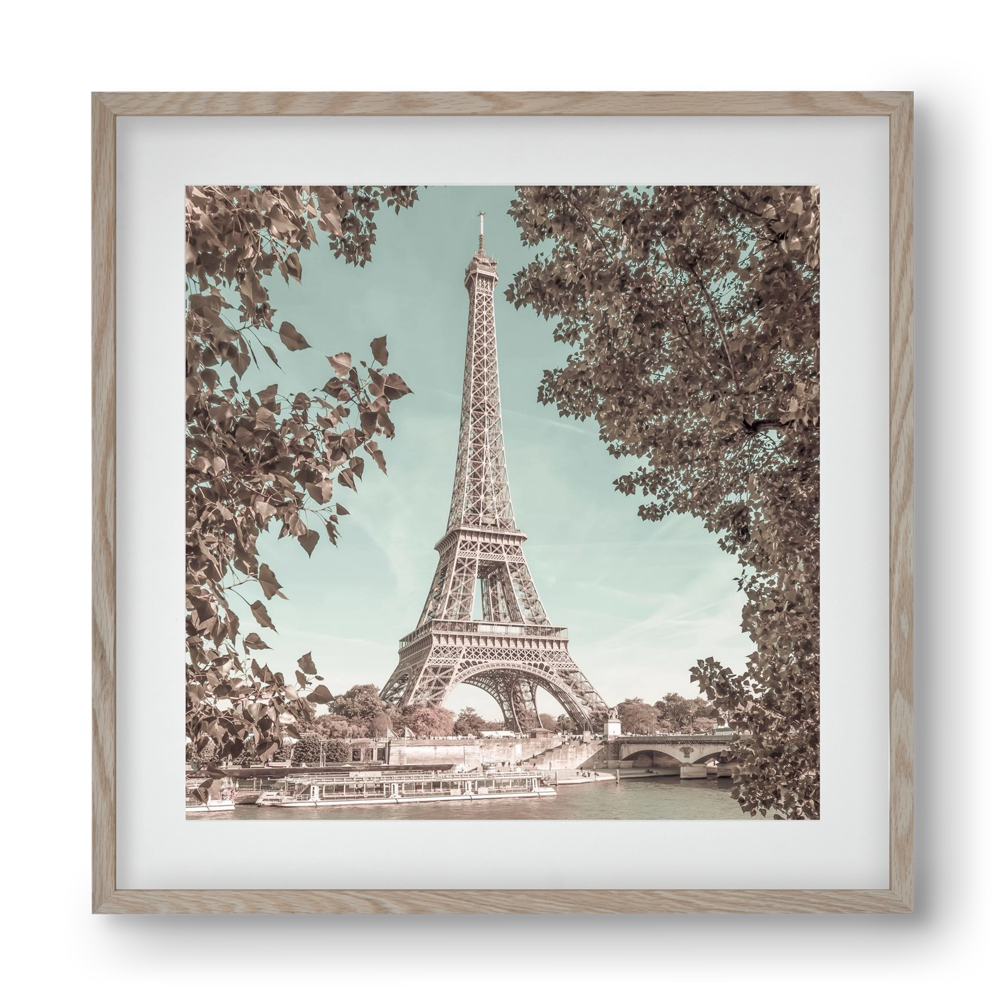 PARIS Eiffel Tower & River Seine | urban vintage style, 40x40 cm (30x30 cm), Tölgy keret, paszpartuval