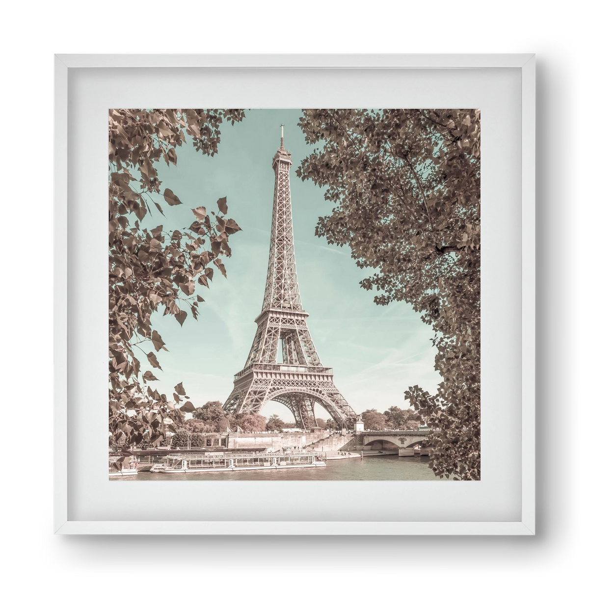PARIS Eiffel Tower & River Seine | urban vintage style, 40x40 cm (30x30 cm), Fehér keret, paszpartuval