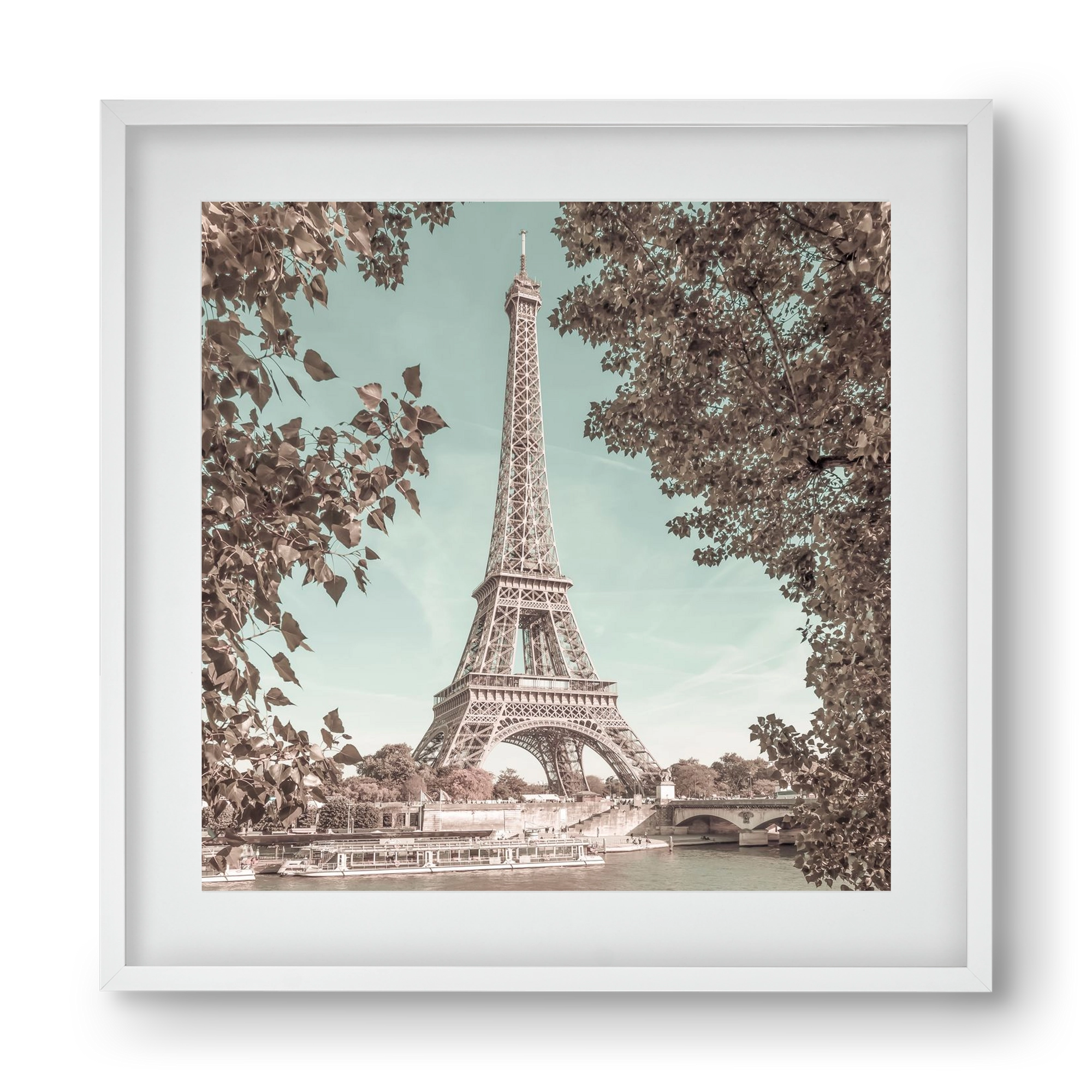 PARIS Eiffel Tower & River Seine | urban vintage style, 40x40 cm (30x30 cm), Fehér keret, paszpartuval
