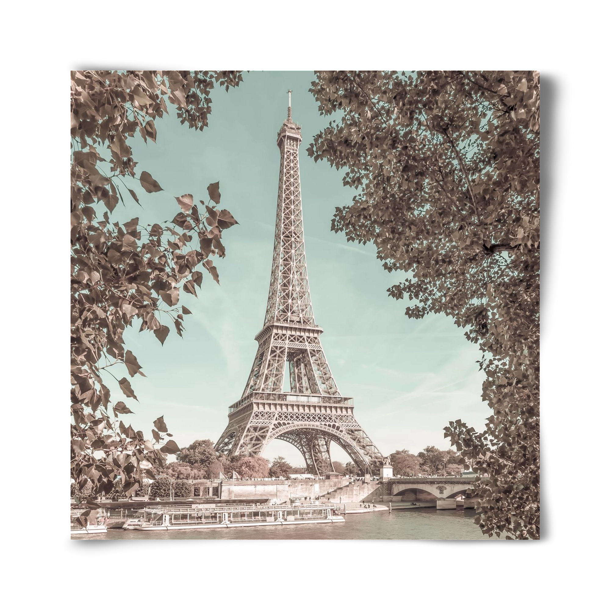 PARIS Eiffel Tower & River Seine | urban vintage style, 40x40 cm, Keret nélkül
