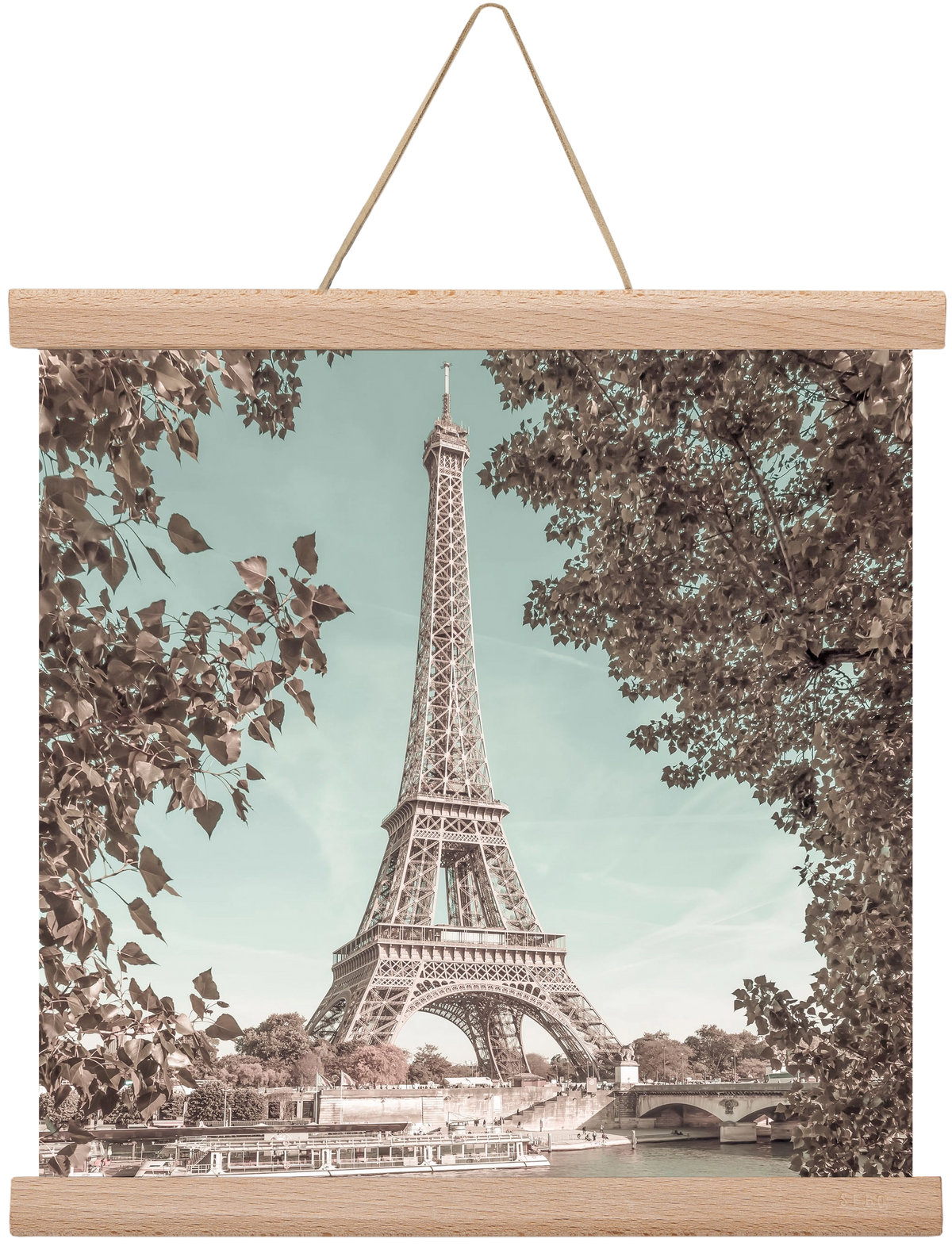 PARIS Eiffel Tower & River Seine | urban vintage style, 30x30 cm (30x30 cm), Tölgy akasztó