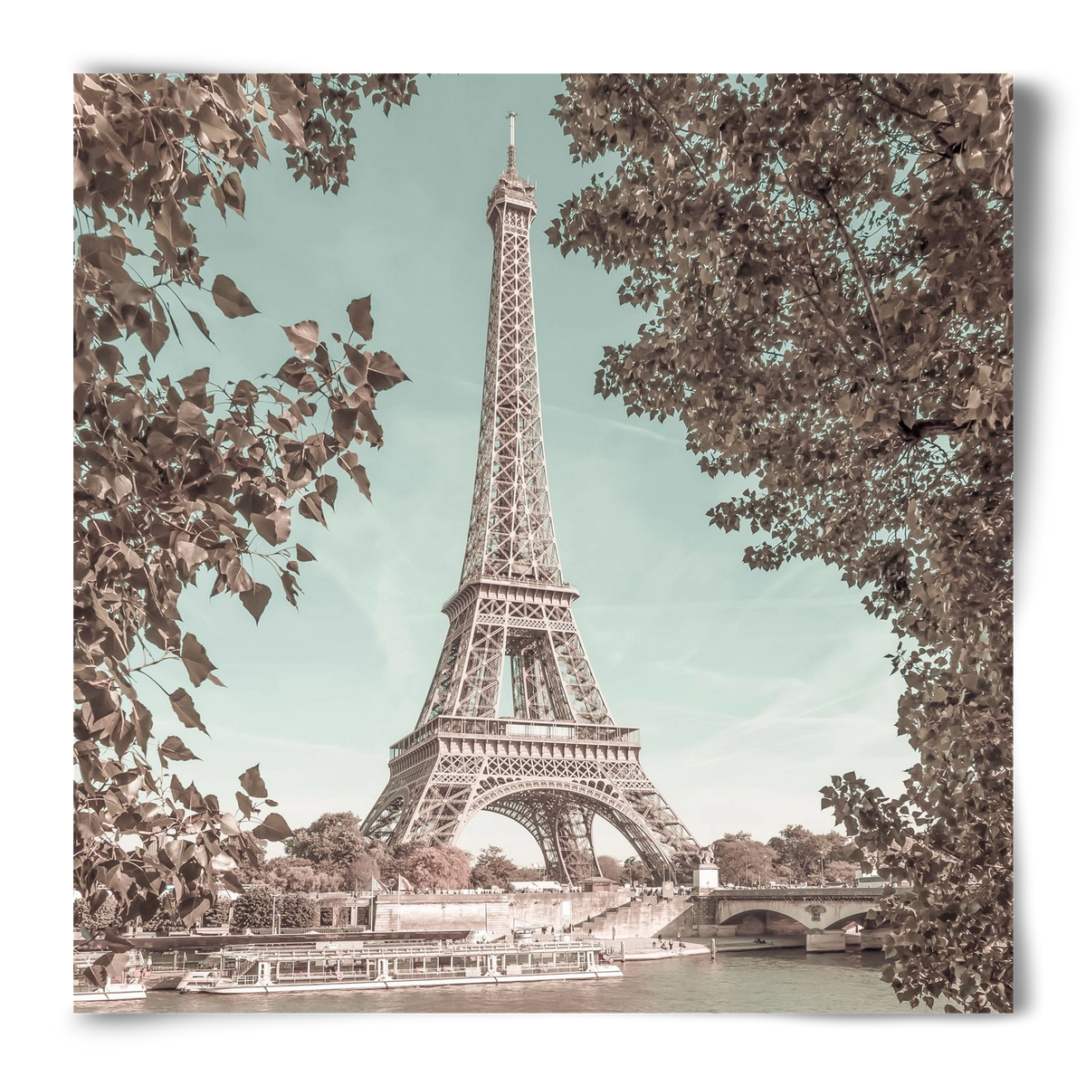 PARIS Eiffel Tower & River Seine | urban vintage style, 50x50 cm, Keret nélkül