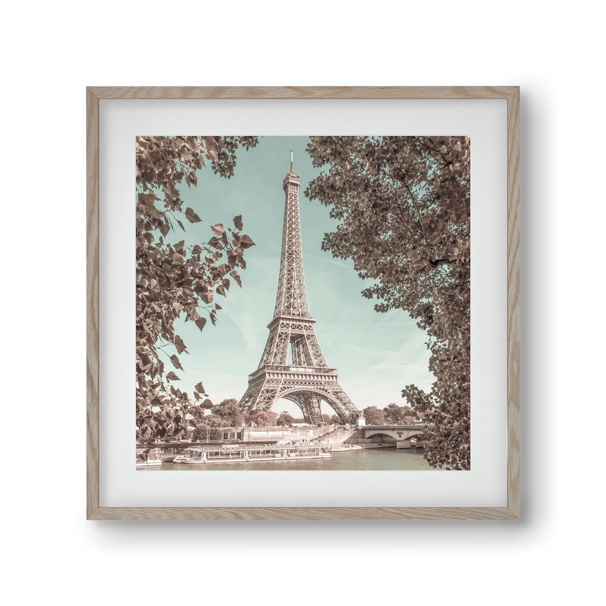 PARIS Eiffel Tower & River Seine | urban vintage style, 30x30 cm (20x20 cm), Tölgy keret, paszpartuval