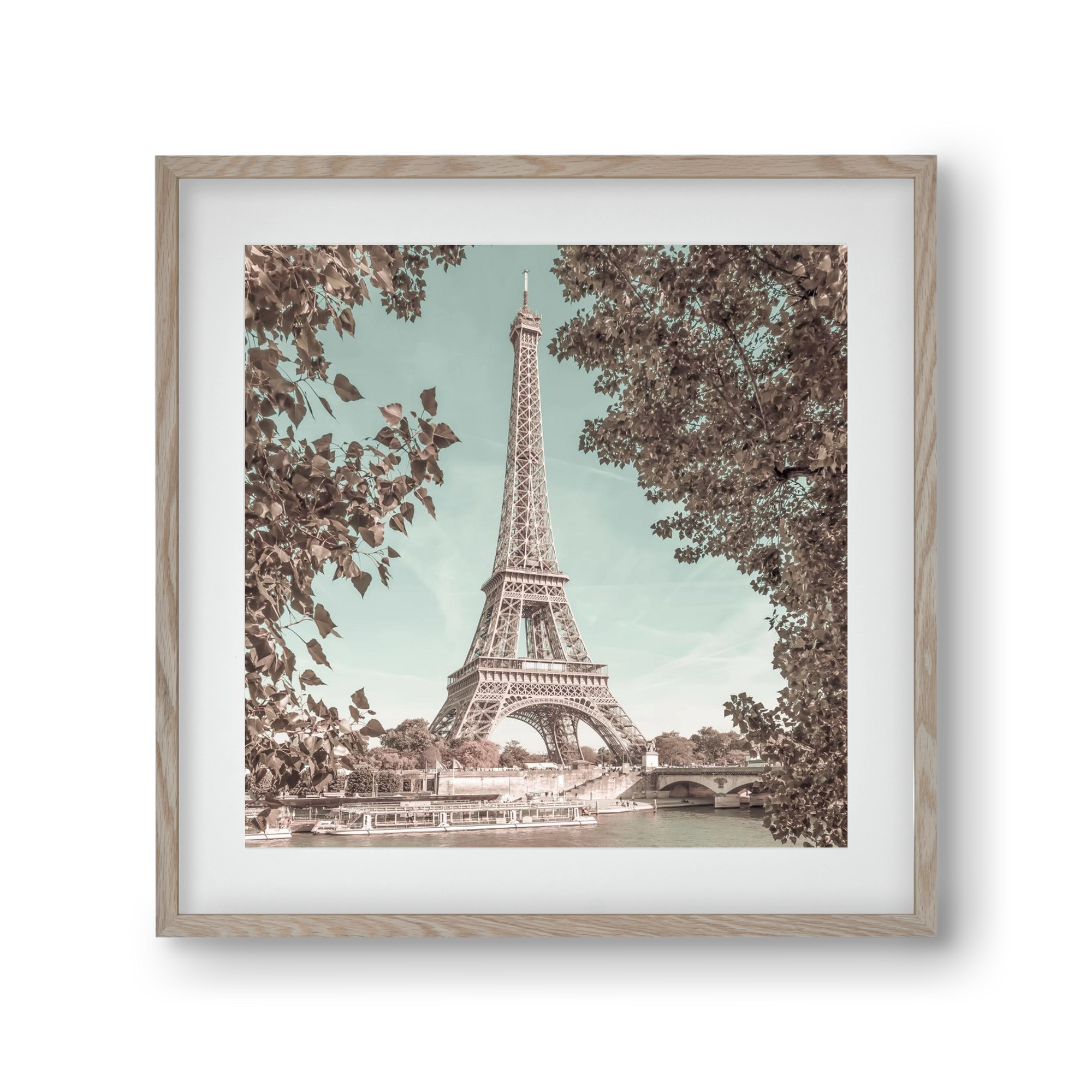 PARIS Eiffel Tower & River Seine | urban vintage style, 30x30 cm (20x20 cm), Tölgy keret, paszpartuval