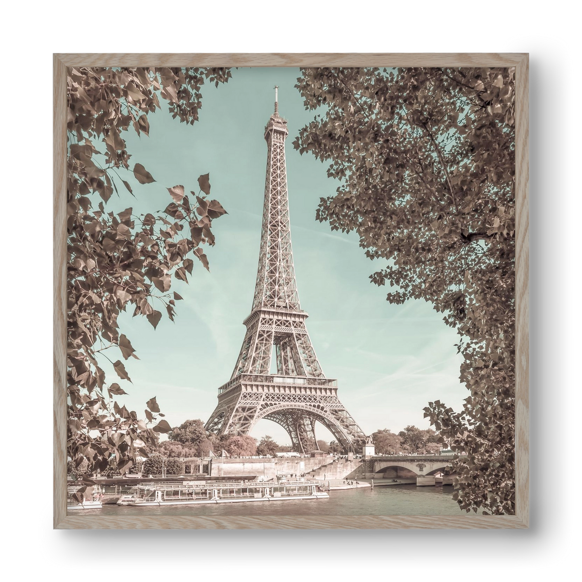 PARIS Eiffel Tower & River Seine | urban vintage style, 40x40 cm (40x40 cm), Tölgy keret
