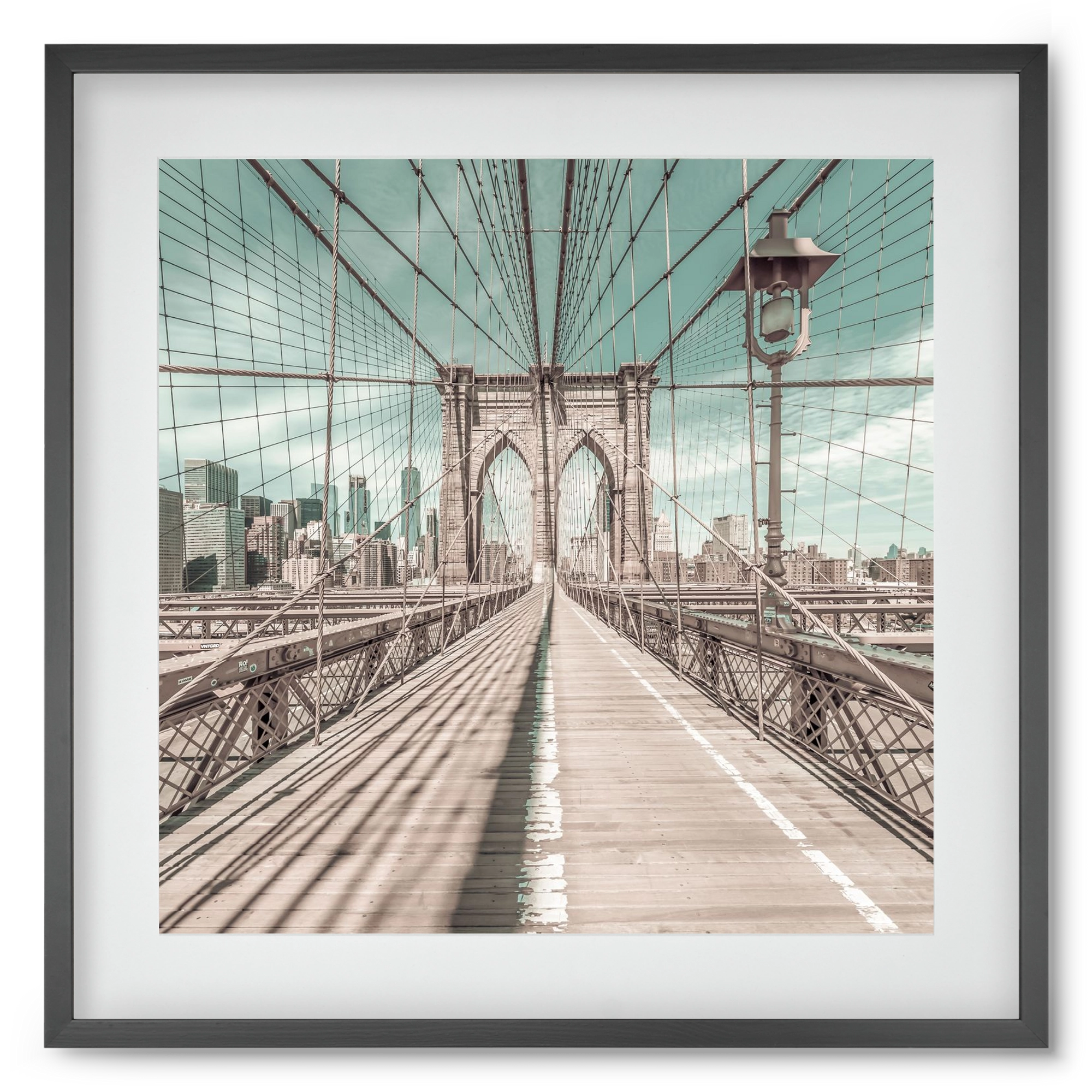 NEW YORK CITY Brooklyn Bridge | urban vintage style, 50x50 cm (40x40 cm), Fekete keret, paszpartuval