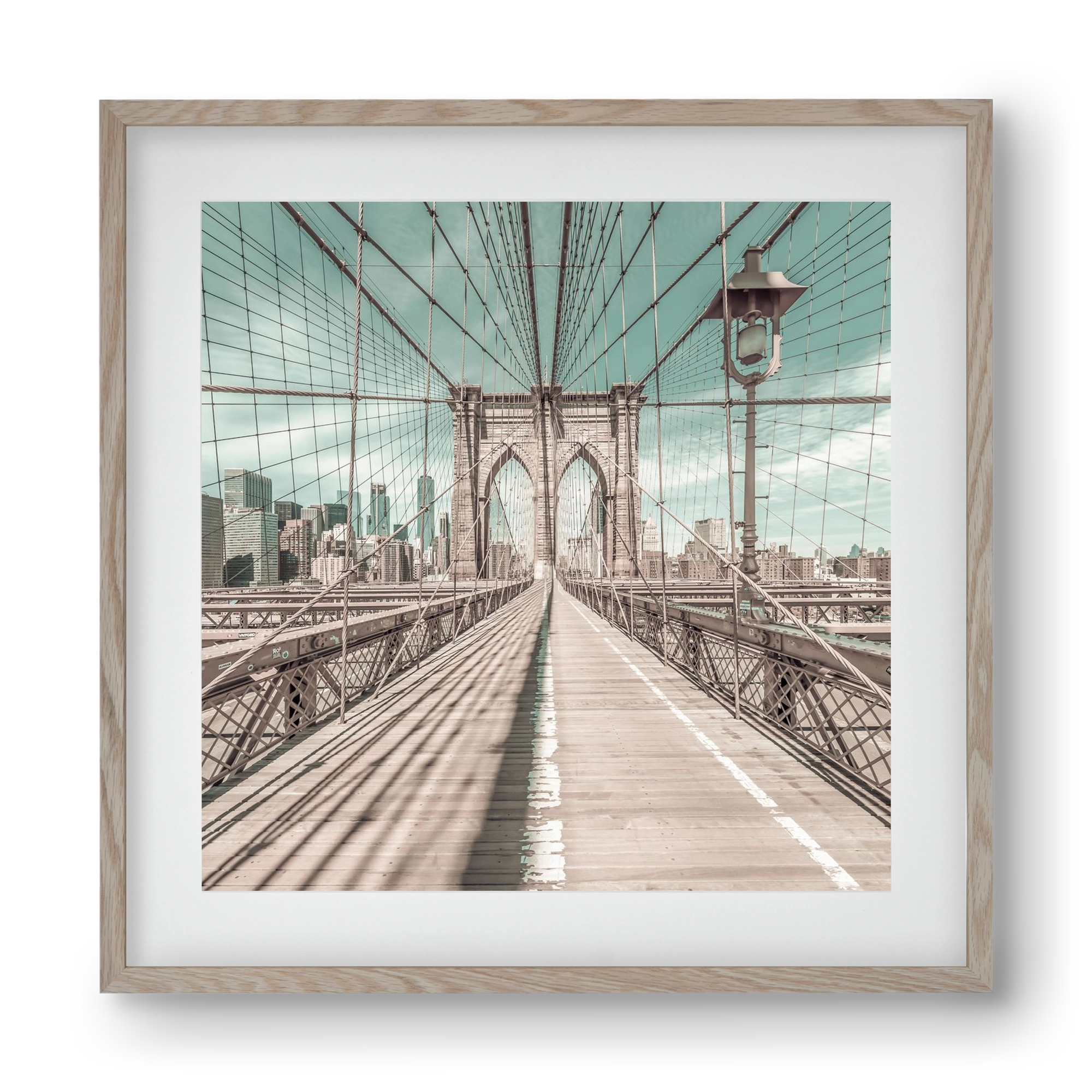 NEW YORK CITY Brooklyn Bridge | urban vintage style, 40x40 cm (30x30 cm), Tölgy keret, paszpartuval
