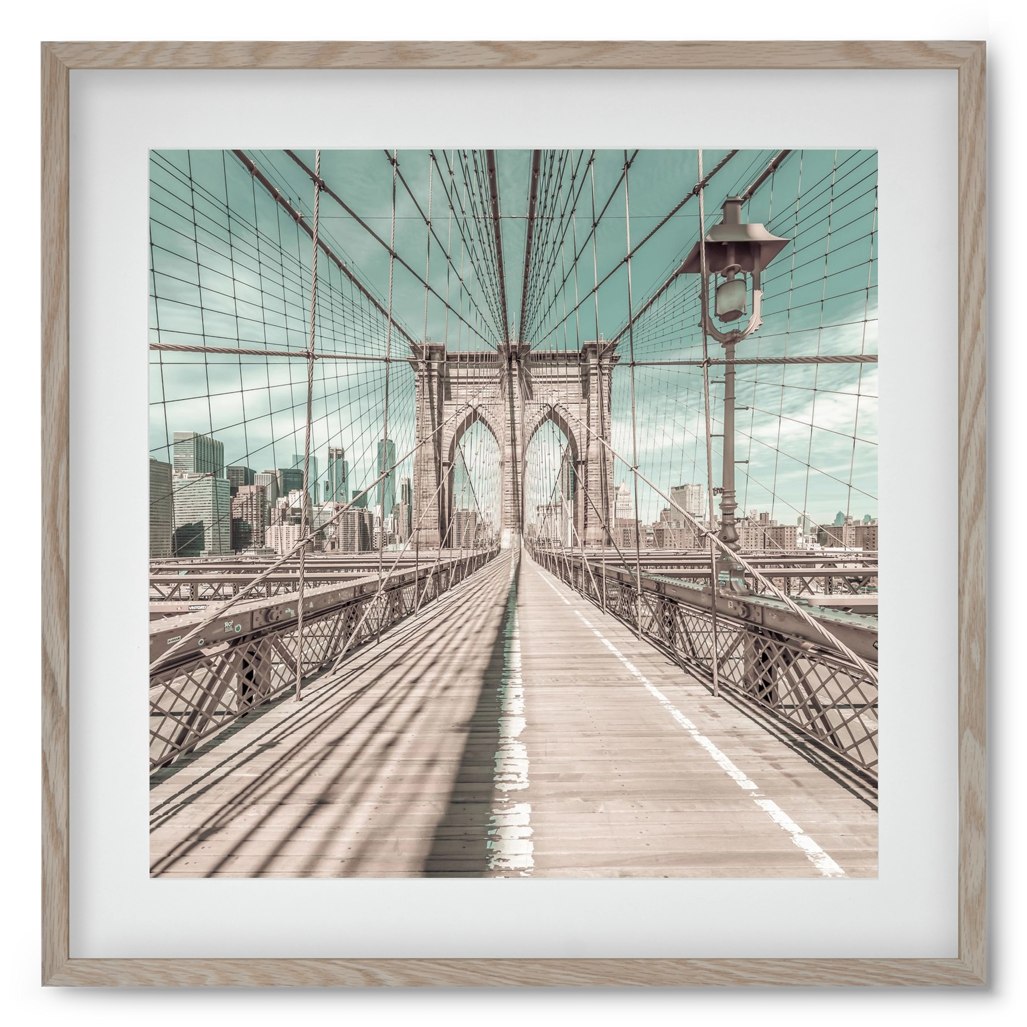 NEW YORK CITY Brooklyn Bridge | urban vintage style, 50x50 cm (40x40 cm), Tölgy keret, paszpartuval