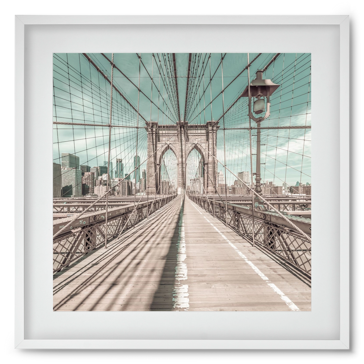 NEW YORK CITY Brooklyn Bridge | urban vintage style, 50x50 cm (40x40 cm), Fehér keret, paszpartuval