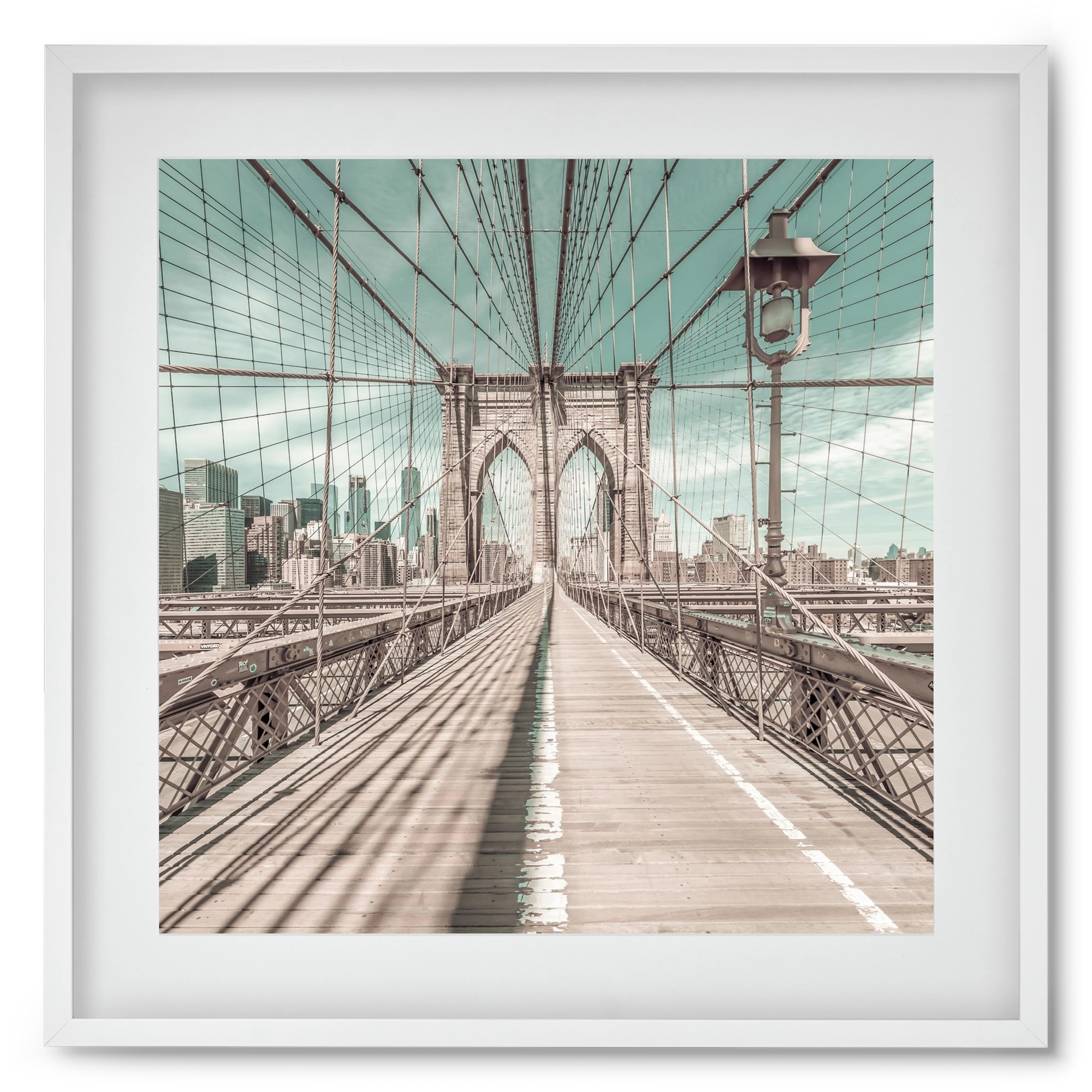 NEW YORK CITY Brooklyn Bridge | urban vintage style, 50x50 cm (40x40 cm), Fehér keret, paszpartuval