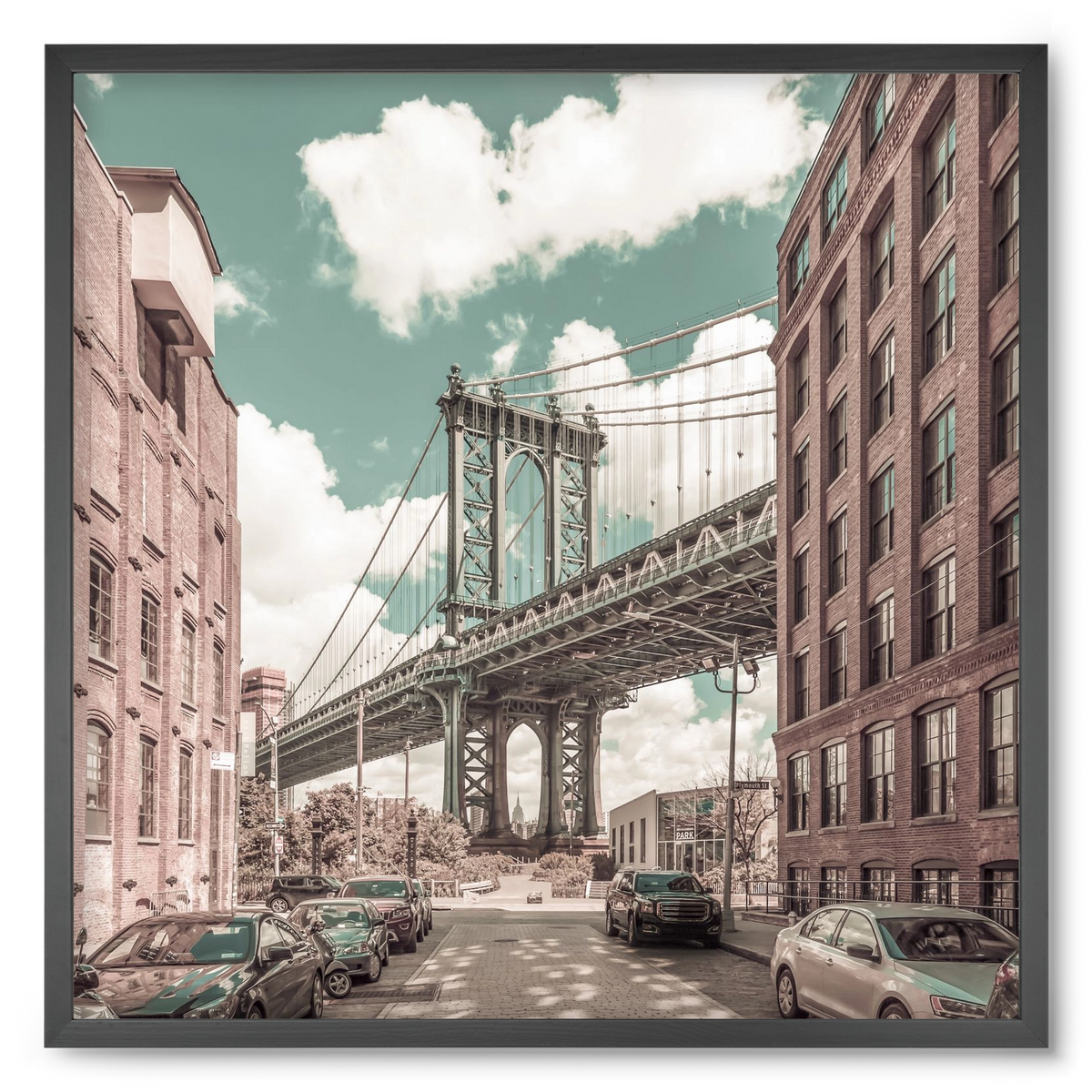 NEW YORK CITY Manhattan Bridge | urban vintage style, 50x50 cm (50x50 cm), Fekete keret